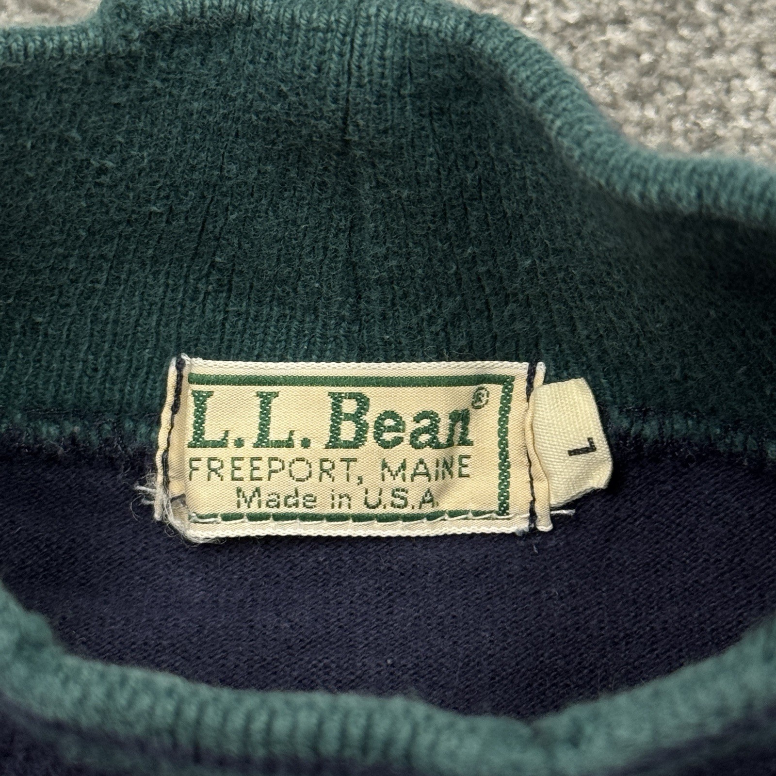 Vintage LL Bean Shirt Men Large Blue Outdoor Hike 80s 90s Striped Mock Neck USA gallery