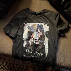 ROMWE Men’s M Black Graphic Print “EVIL SMILE” Crew Neck Short Sleeve T-Shirt