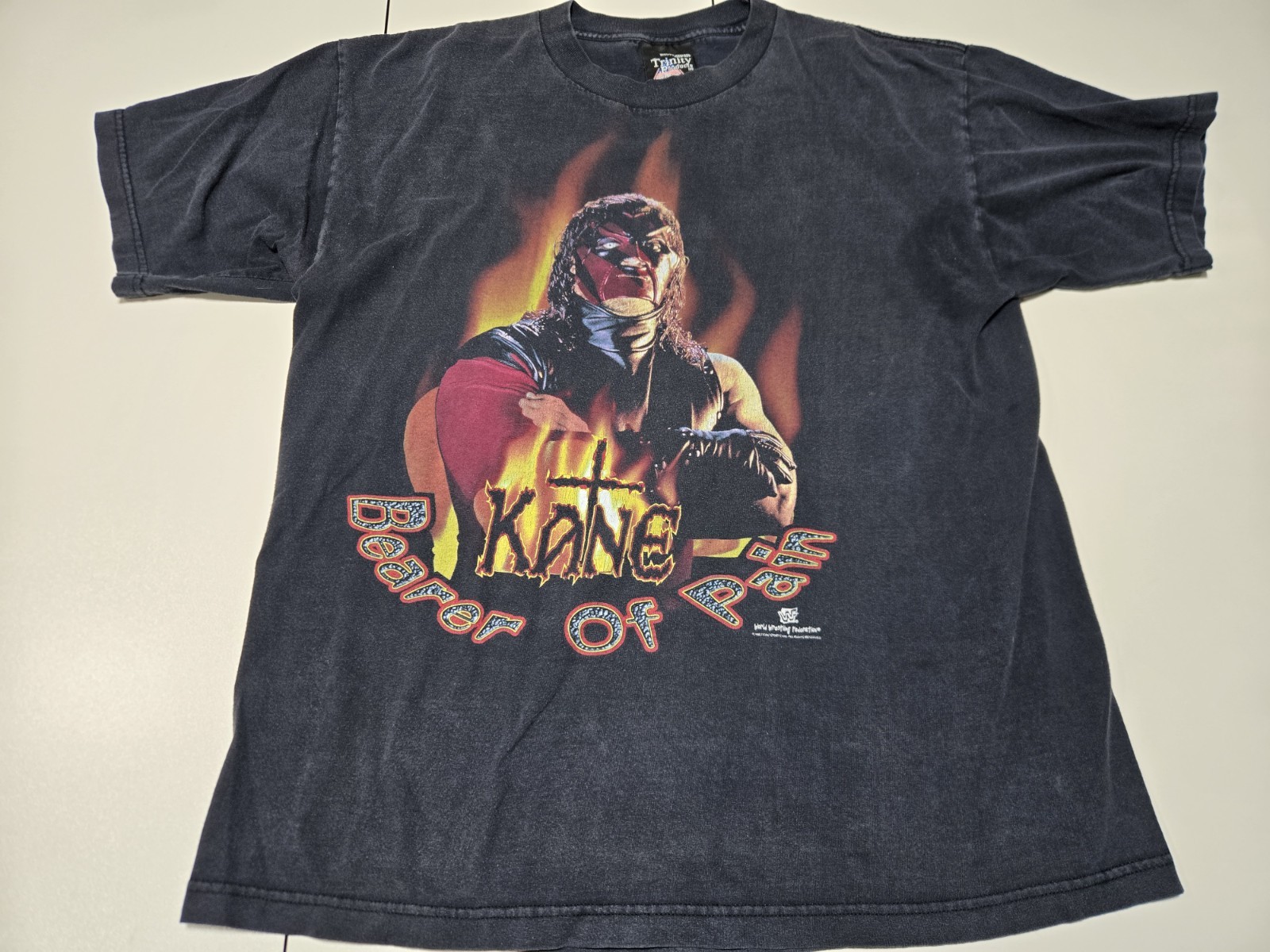 Vintage WWF Kane Bearer of Pain Graphic XL T-Shirt Black Cotton 90s Faded USA