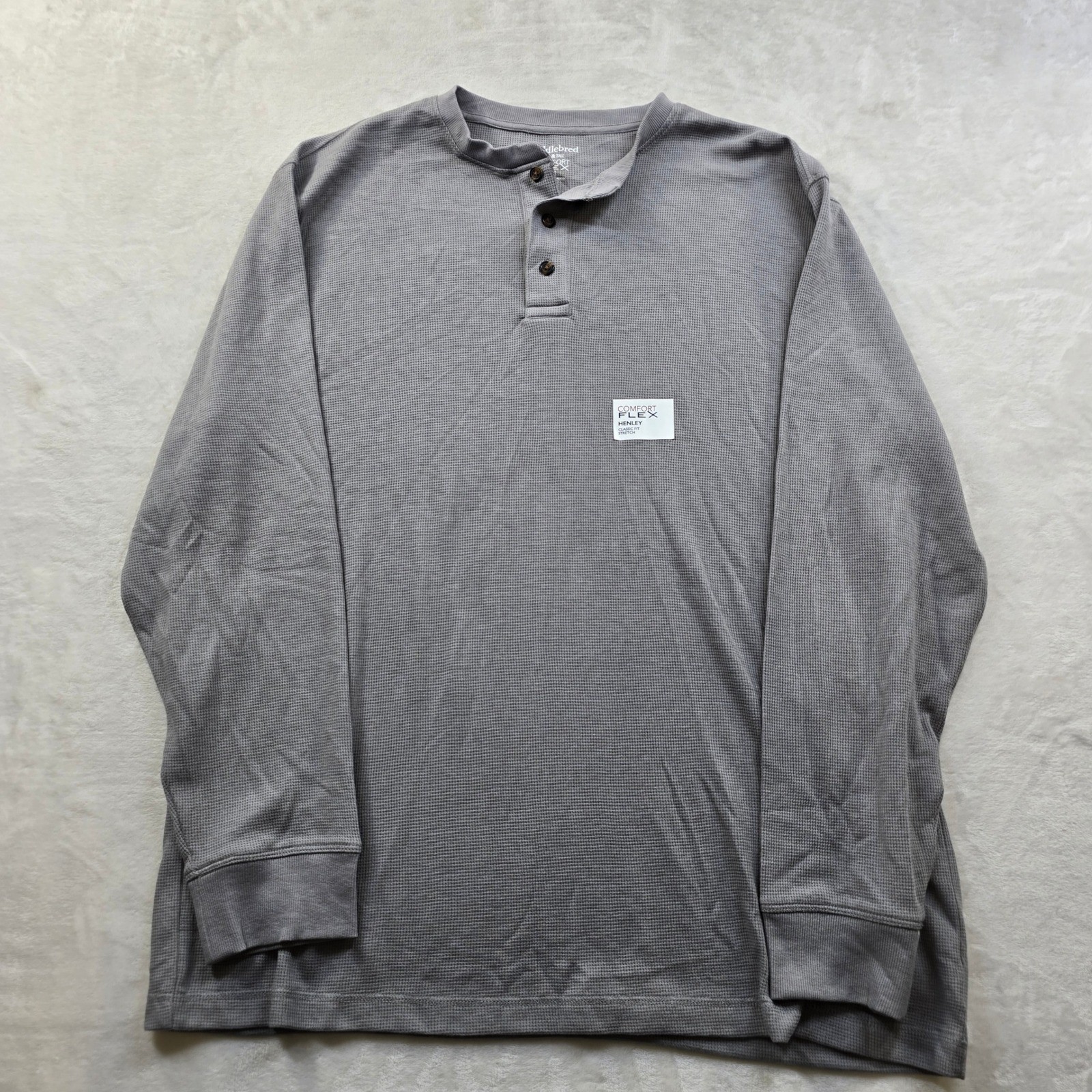 Saddlebred Henley Shirt Mens XLT Gray Cotton Blend Waffle Knit Comfort Flex NEW gallery