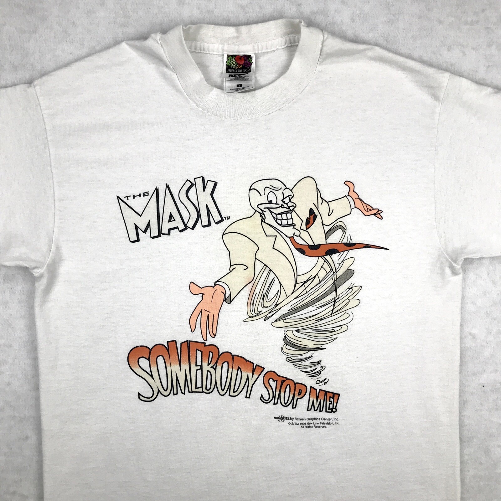 vtg 90s THE MASK SOMEBODY STOP ME! T-Shirt SMALL movie promo jim carrey cartoon gallery