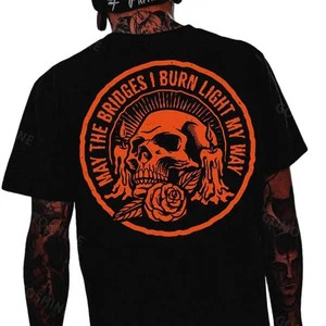 MAY THE BRIDGES I BURN LIGHT MY WAY Skull Print Men's T-Shirt Back Printing gallery