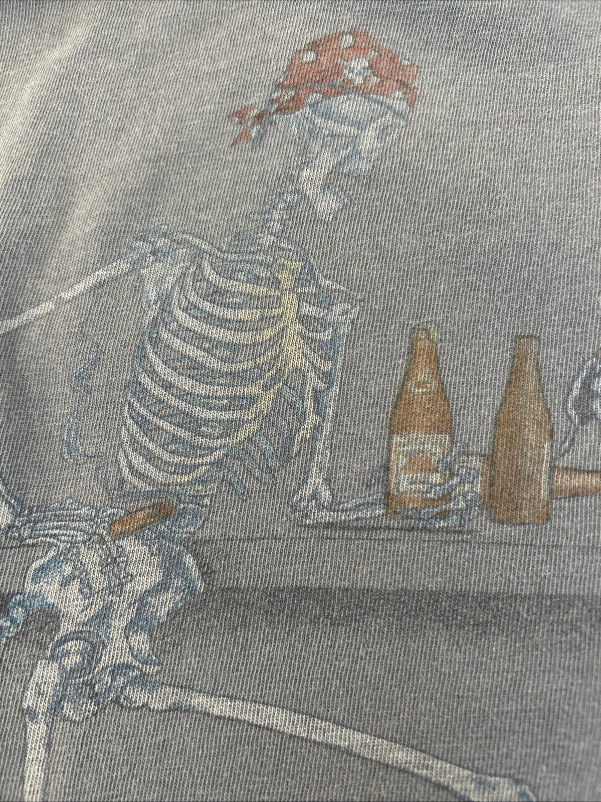 Vintage Sea Dog Graphic Tee Skeleton & Peg Leg Dog Drinking Beer Belize Men’s XL gallery