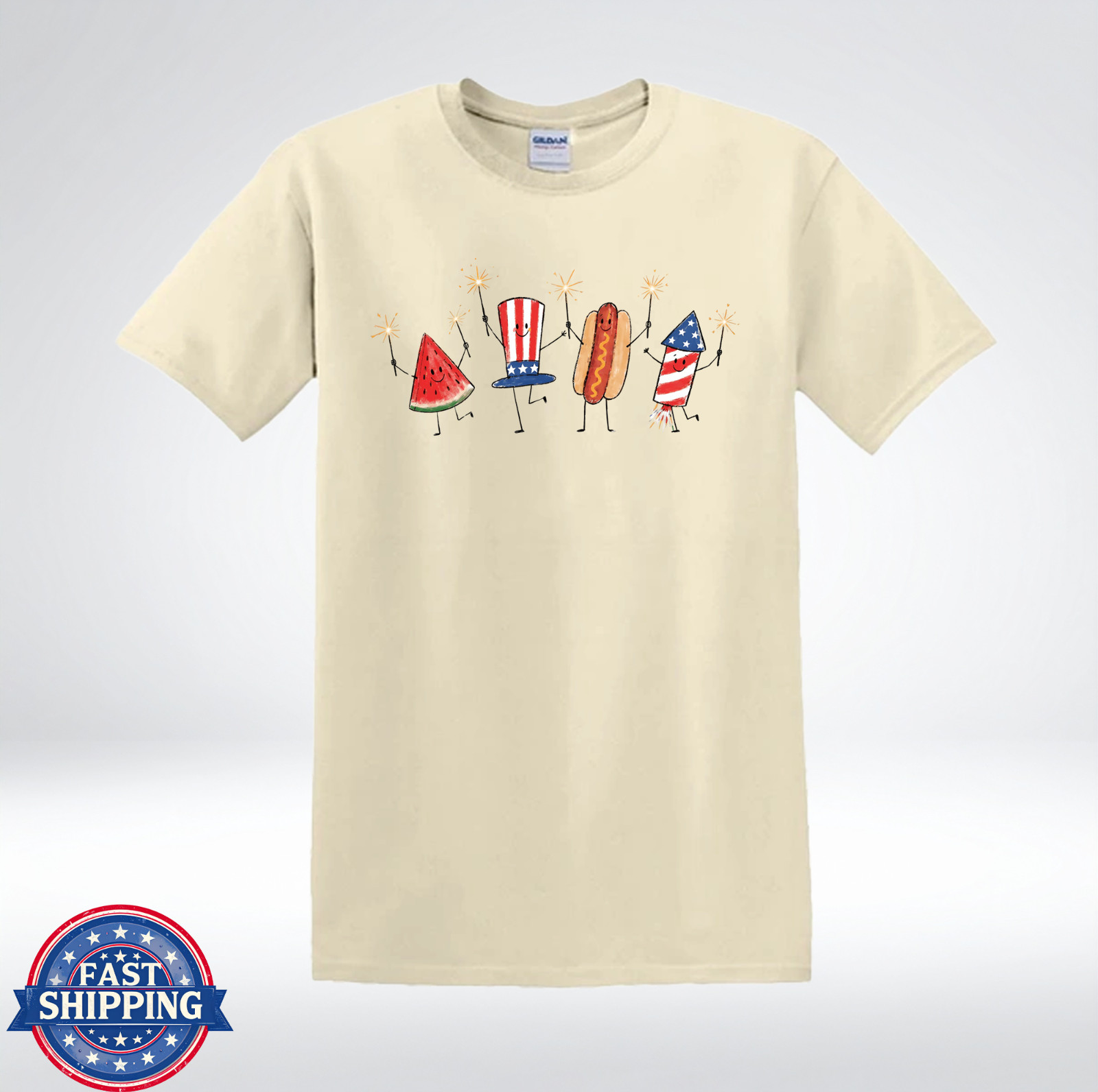 Funny Fourth of July Watermelon Hot Dog Firework Graphic T-Shirt gallery