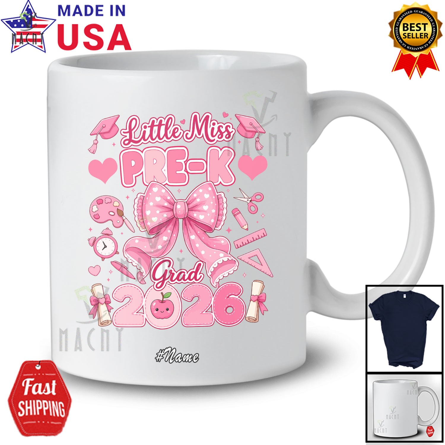 Custom Name Little Pre-K Grad 2026; Lovely Graduation Graduate Bow Tie Shirt gallery