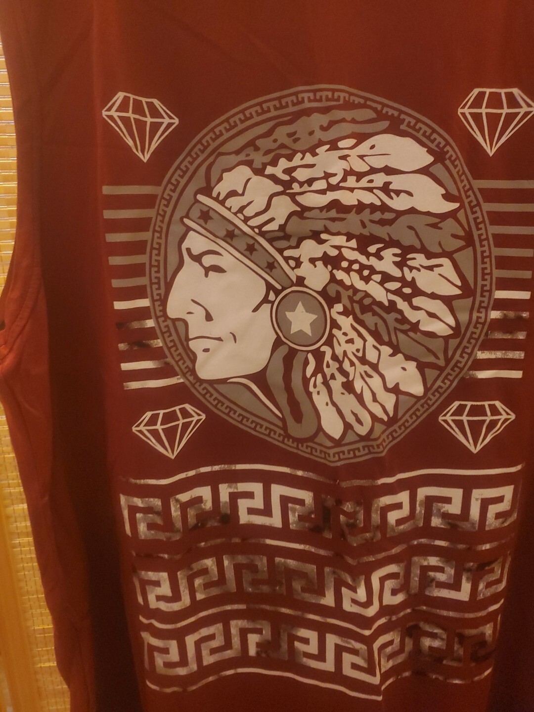 Launder Mens Shirt Size XL Red White Indian Diamonds Hooded Pull On Sleeveless gallery