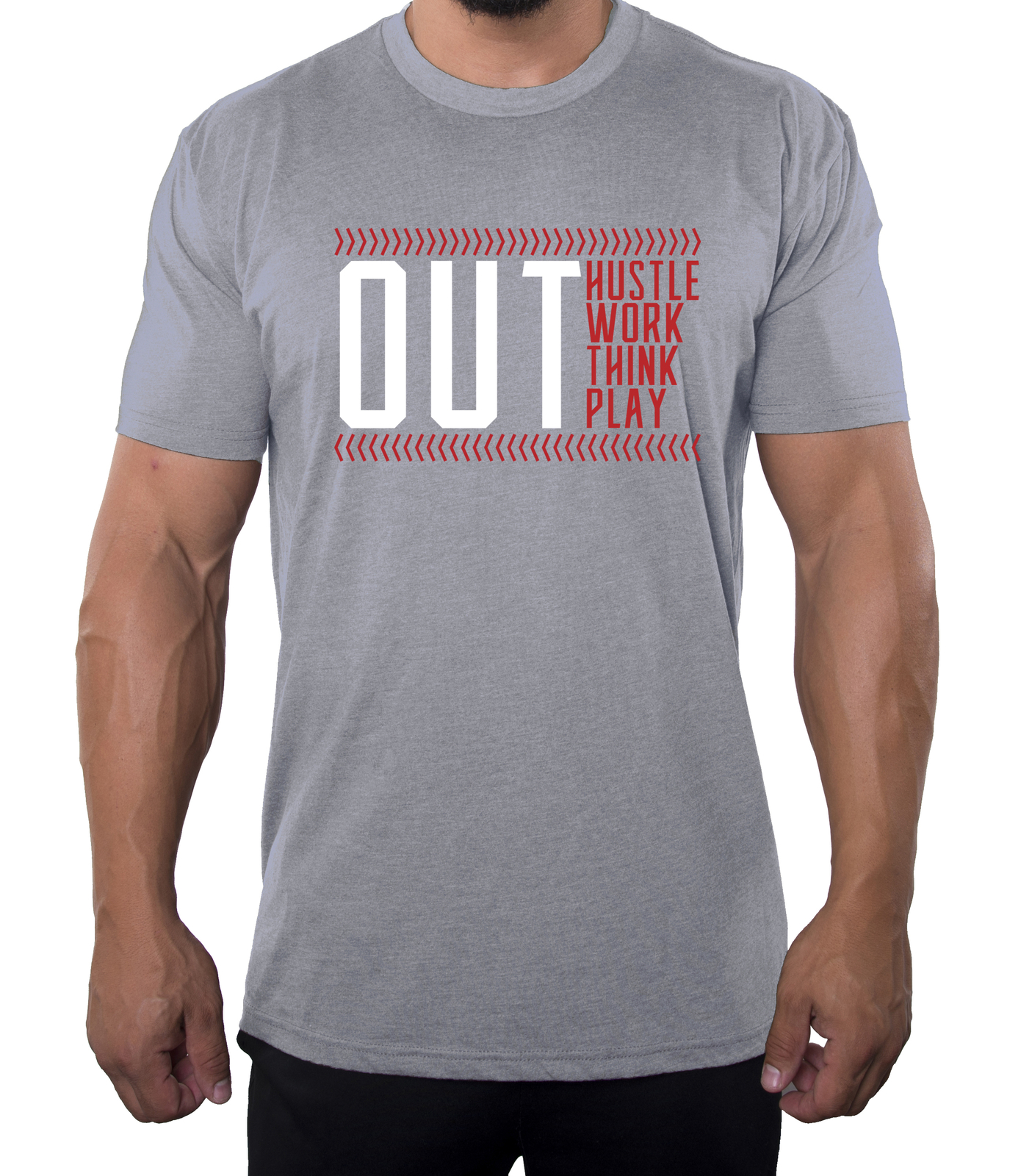 Out Work, Out Hussle, Out Think, Out Play Men's Baseball T-shirts gallery