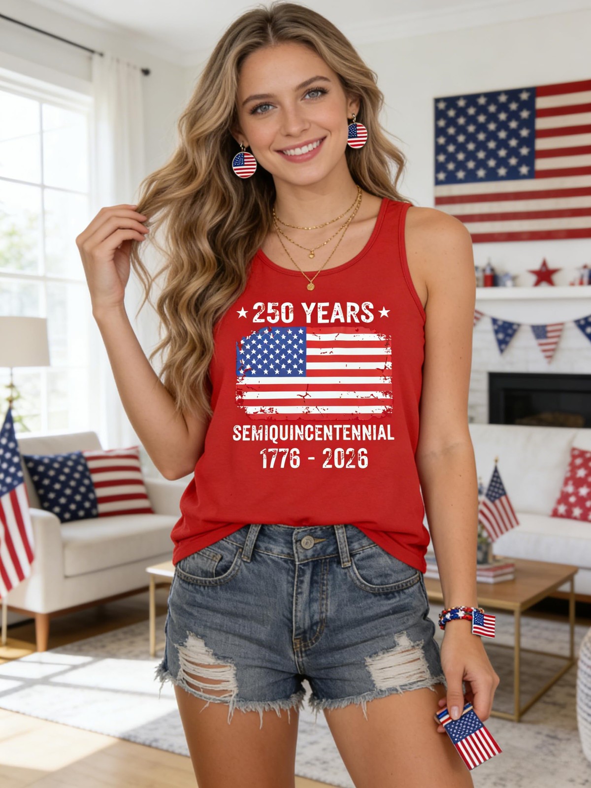 250 Years American Anniversary Tank Top Women 4th of July Patriotic Sleeveles... gallery