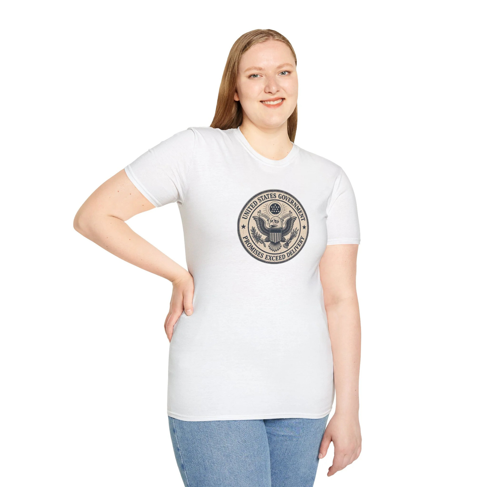 US Government Seal T Shirt Promises Exceed Delivery Funny Unisex Graphic Tee gallery