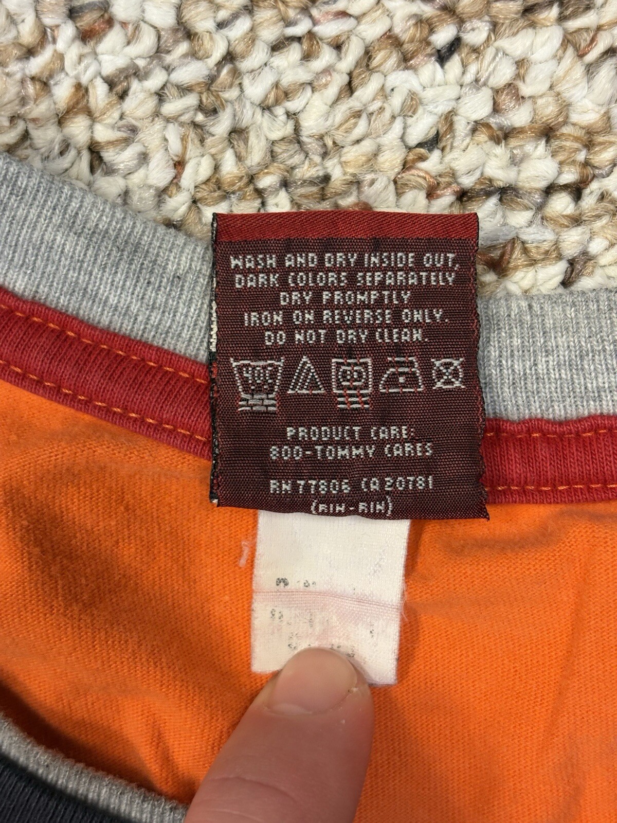 Vintage Tommy Hilfiger Denim Burnt Orange T-Shirt Raised Lettering • Size XL gallery