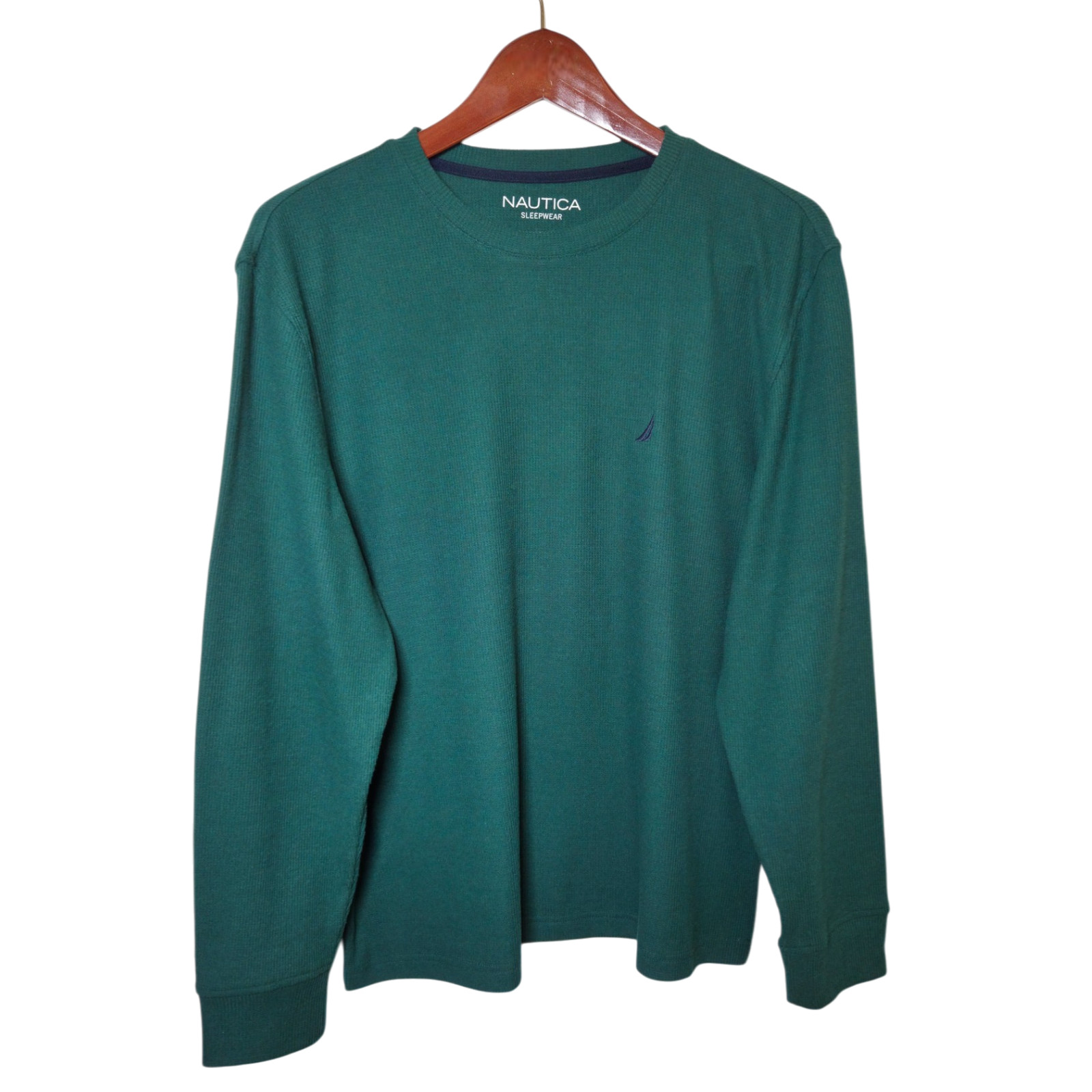 Nautica Sleepwear Men’s Green Waffle Knit Crew-Neck Long Sleeve T-Shirt M