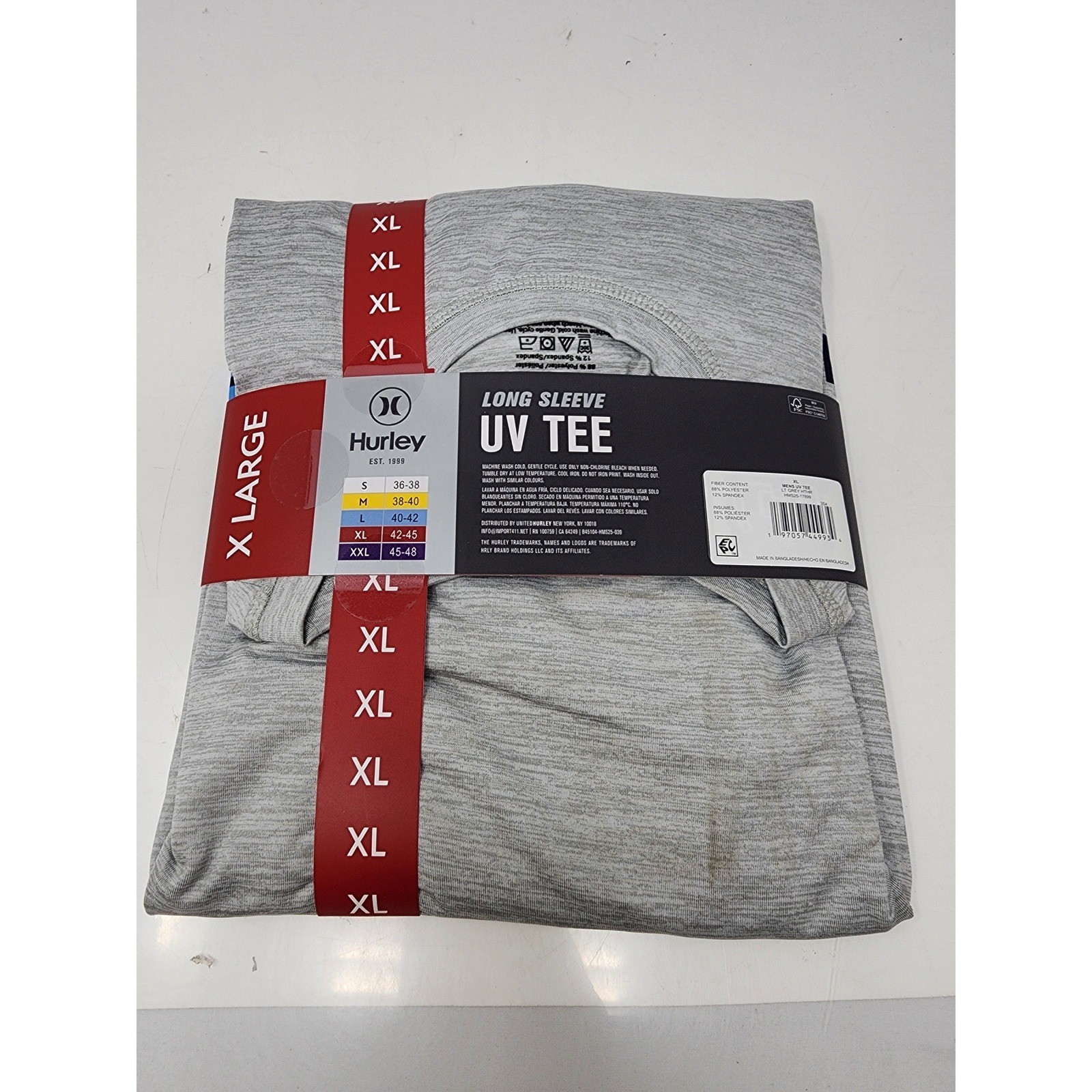 Hurley Mens Long Sleeve UV Tee Shirt Gray Poly Blend Athletic Workout Size XL gallery