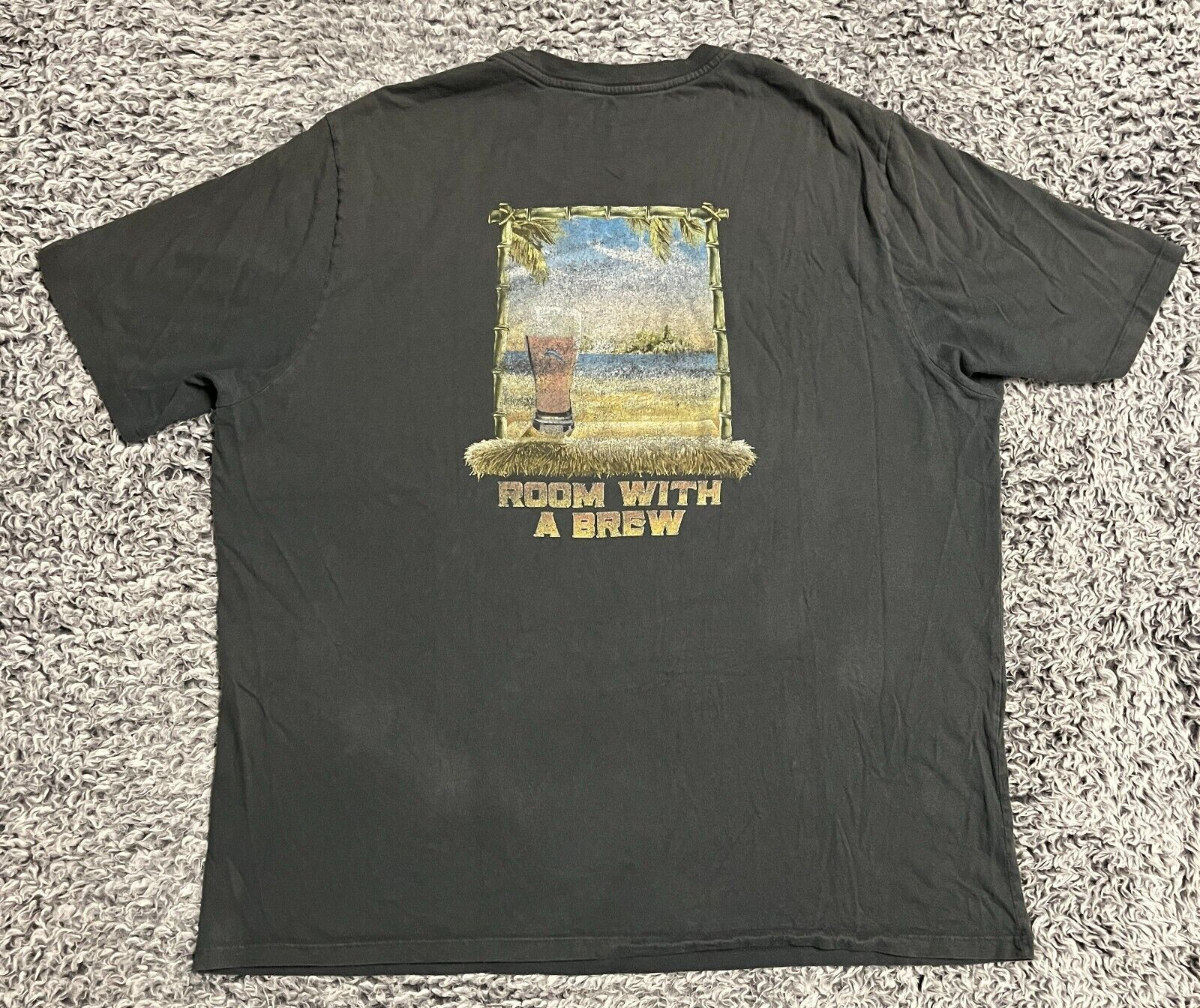Tommy Bahama Shirt Adult 2XL XXL Black Short Sleeve Beach Outdoor Casual Men gallery