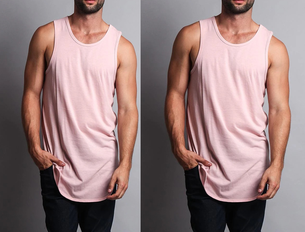 EPTM.Solid Color Long Length Curved Hem Tank Top - Pink -Size Small Set of Two gallery