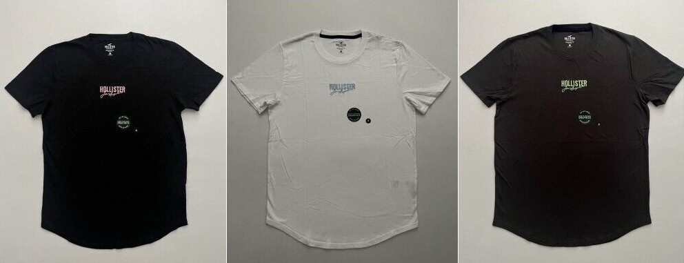 Hollister Men's Glow-In-The-Dark Graphic T-Shirt Curved Hem Logo Tee XS S M L XL gallery