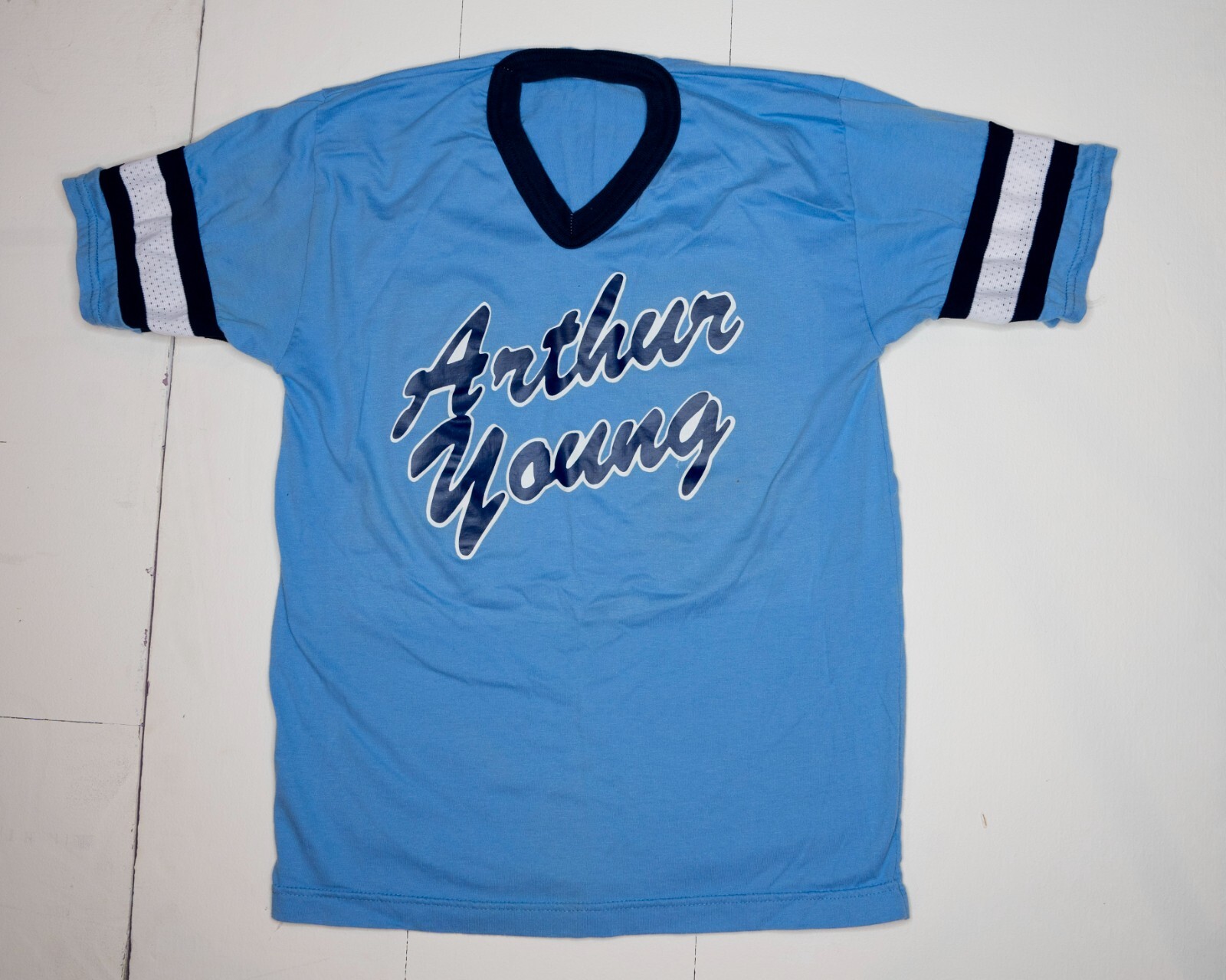 Vtg 80s Arthur Young #22 Men’s T-Shirt Blue Athletic Ringer Stripes Mesh Sz M