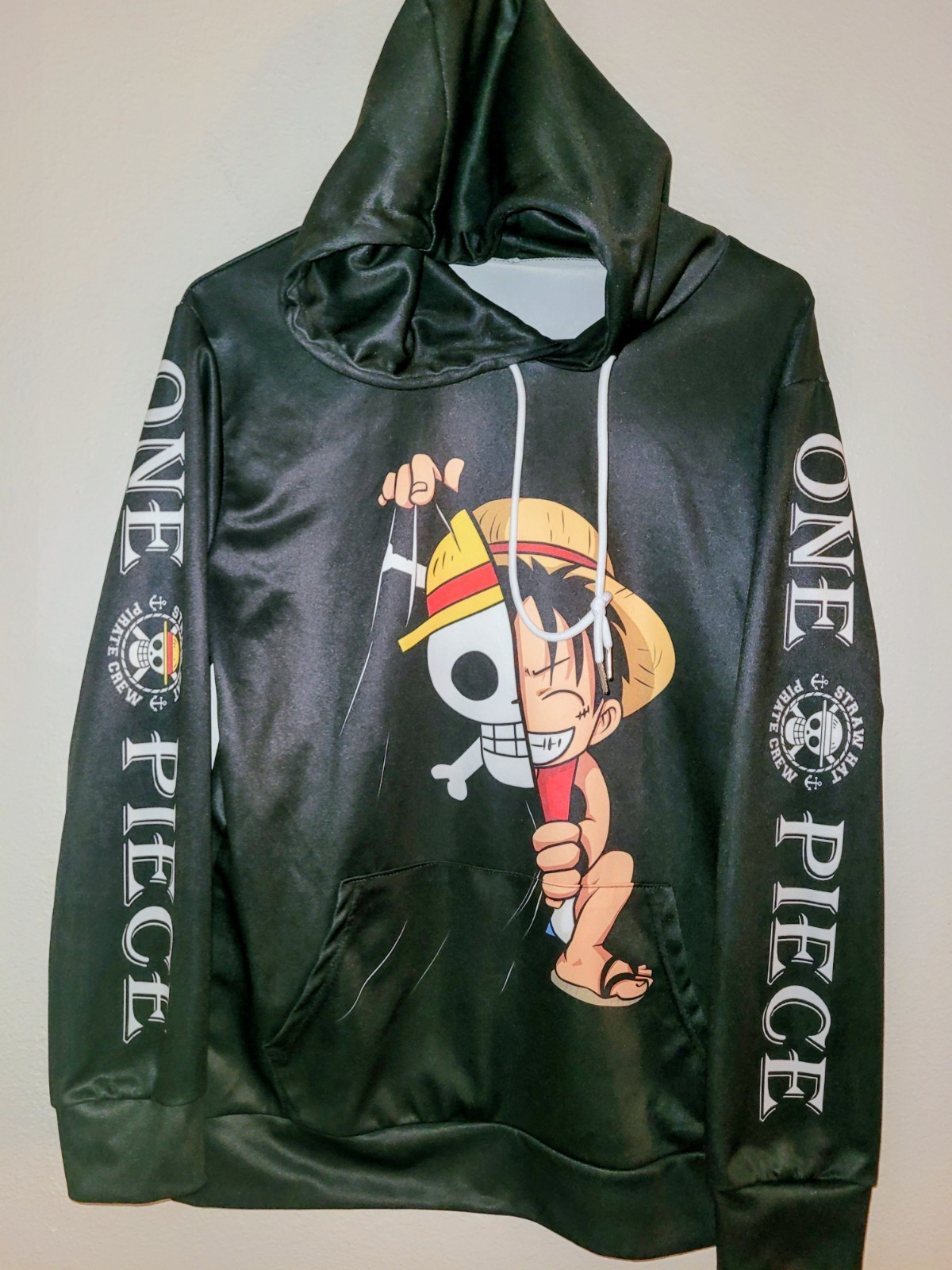One Piece Anime Luffy Straw Hat Hoodie Graphic Sleeves Men's L gallery