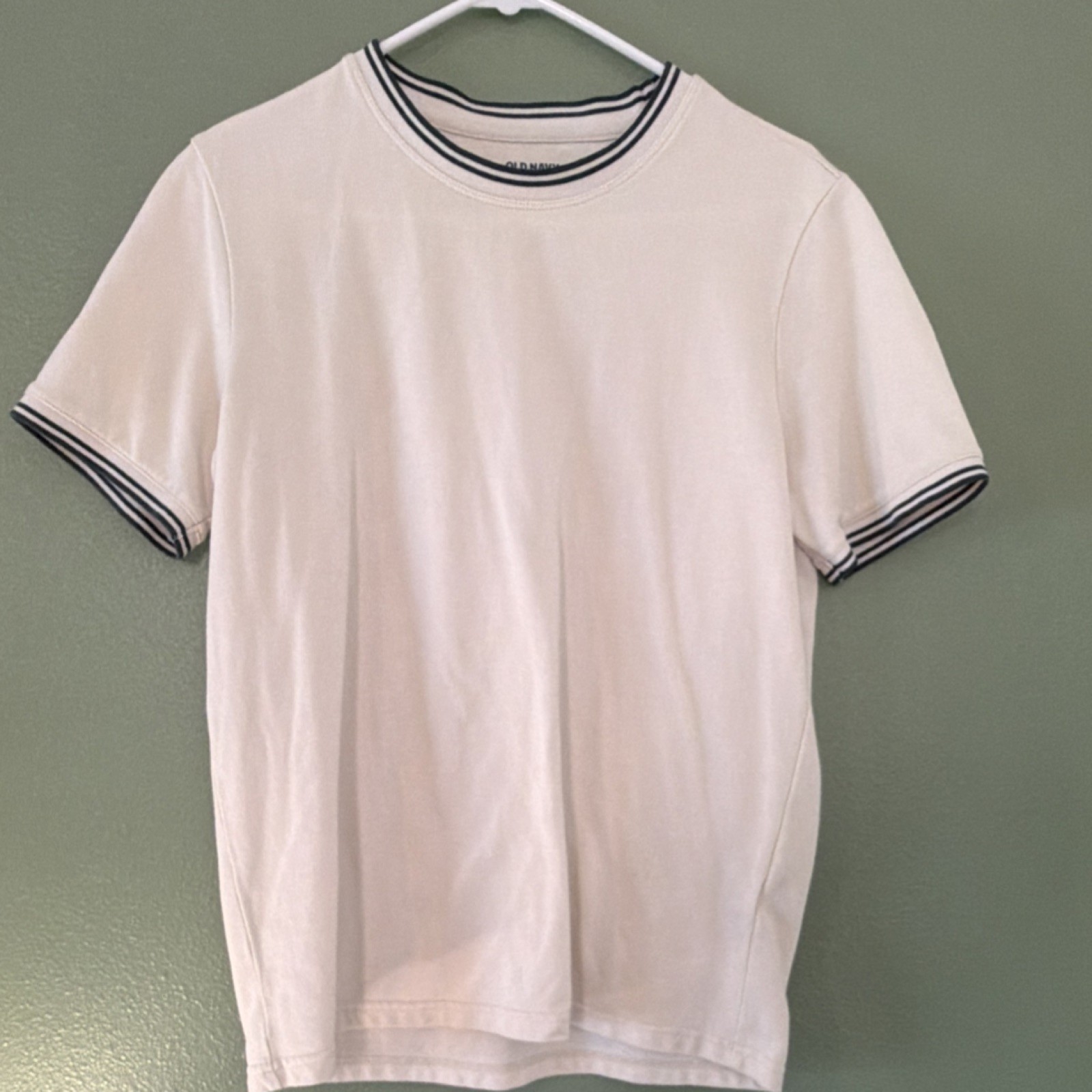 Old Navy Men Contrasting Trim Knit Short Sleeve Crew Neck T-Shirt White Size S