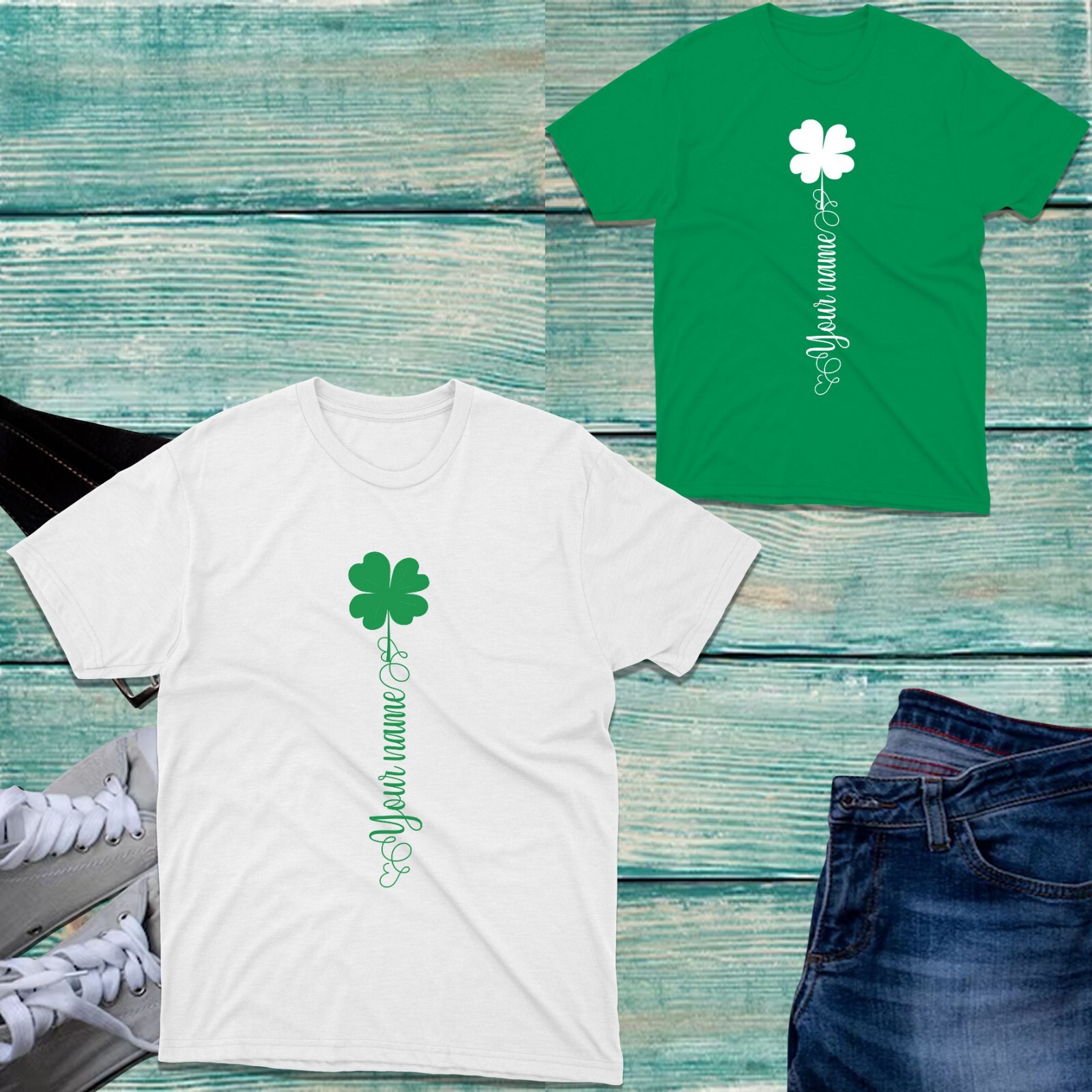 Personalised Happy St. Patrick's Day T-Shirt Shamrock Your Name Irish Tee Top gallery