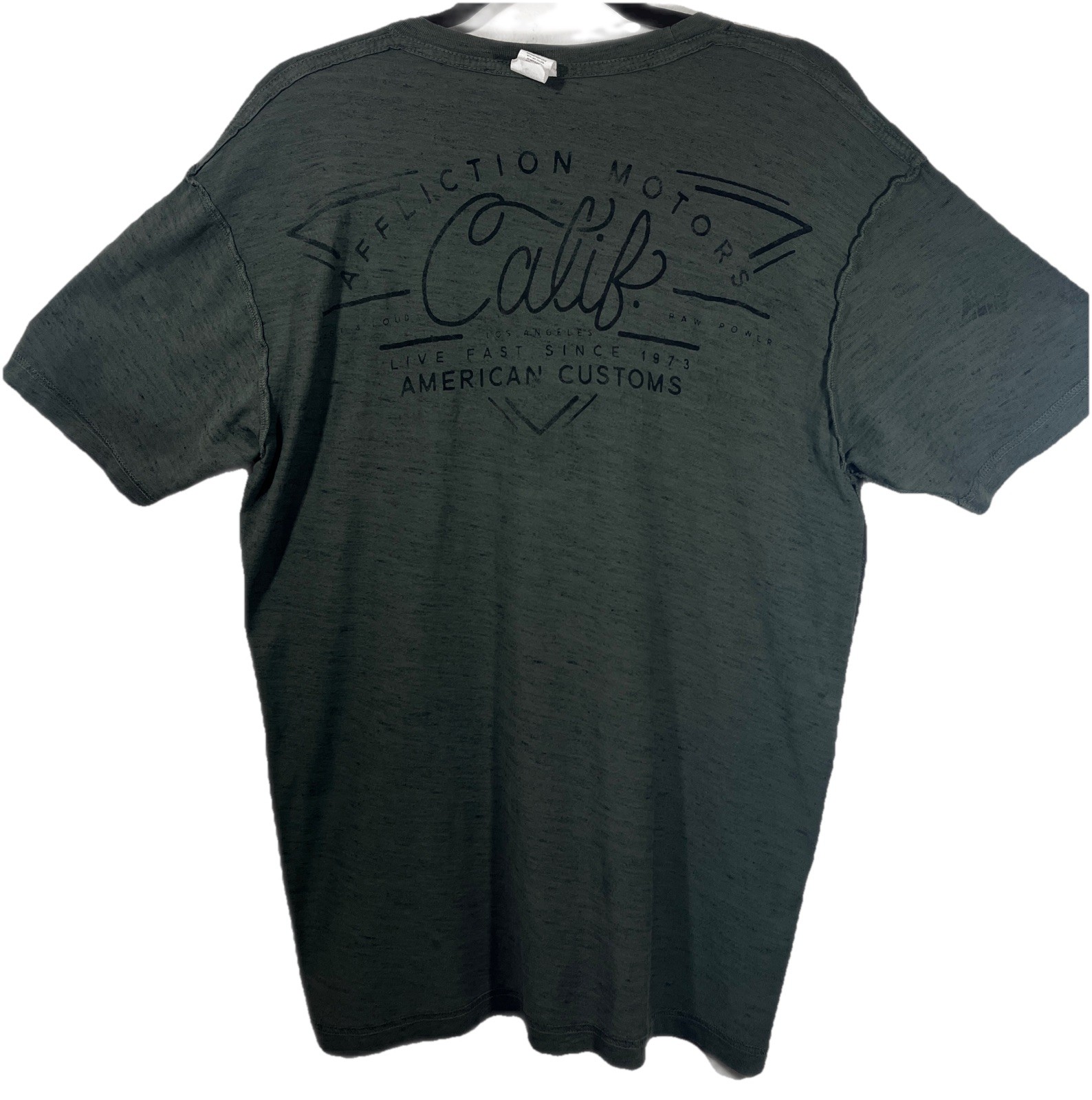 Men's Affliction Military Green Reversible Short Sleeve Shirt Size Large gallery