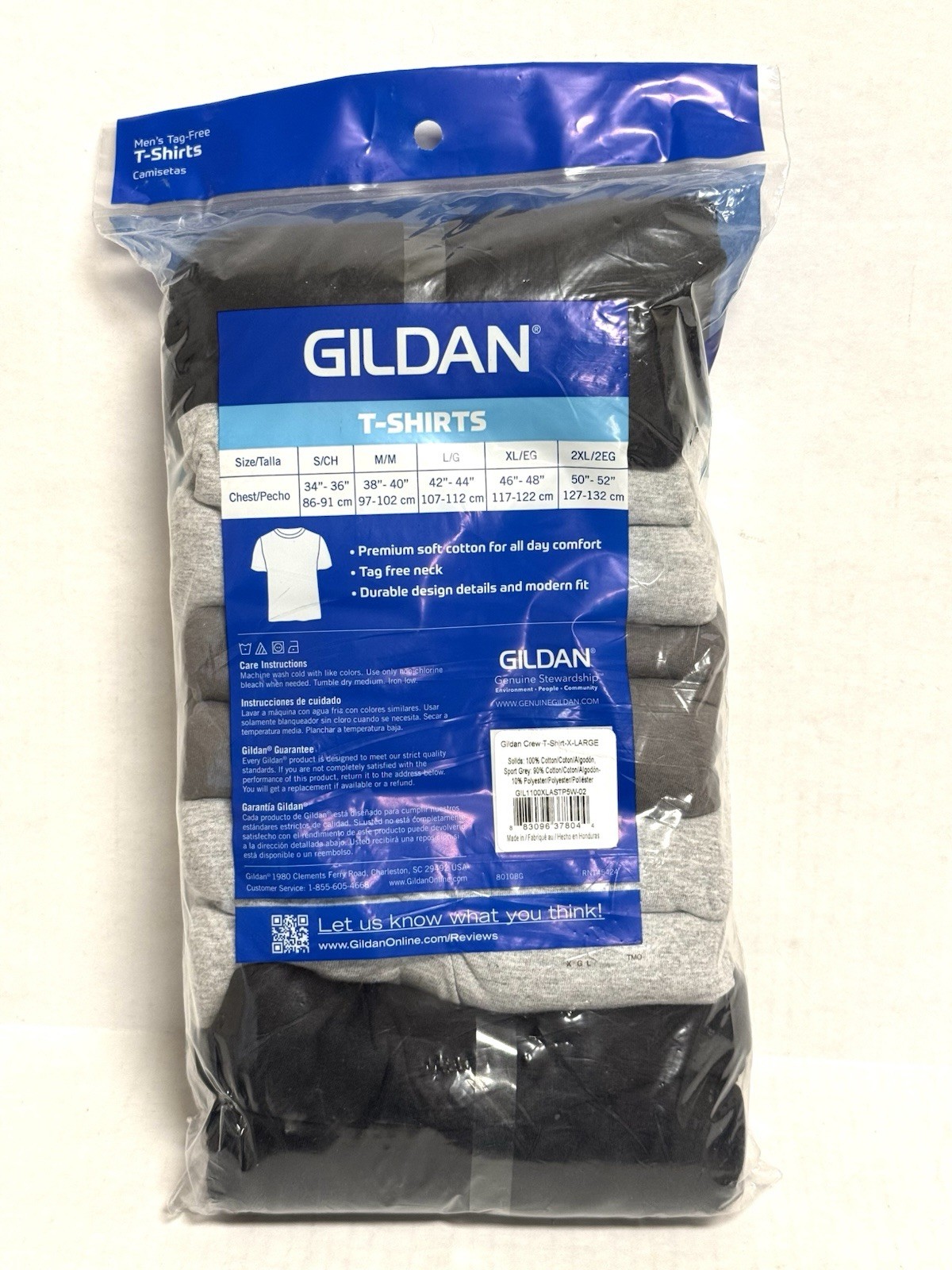 Gildan Men's Crew T-Shirts Multipack Style G1100 Assorted 5-Pack, X-Large 46-48 gallery