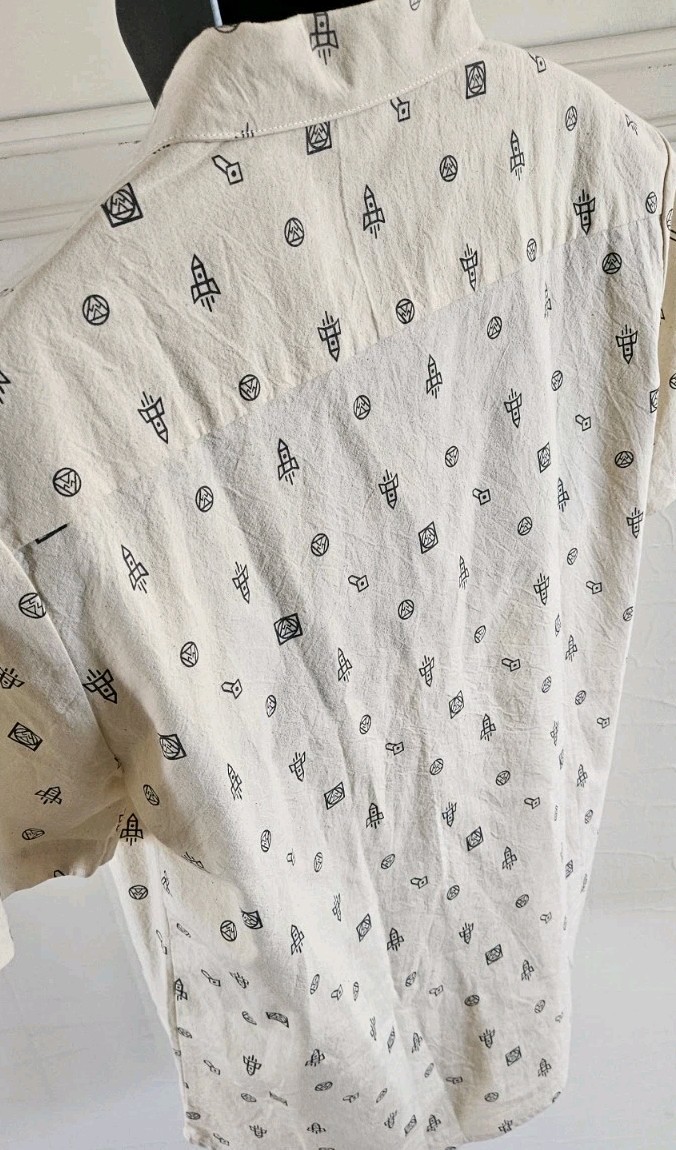Lawless Apparel Raw Cotton Space Invaders AOP Handmade In Peru Mens S/S Sz L gallery
