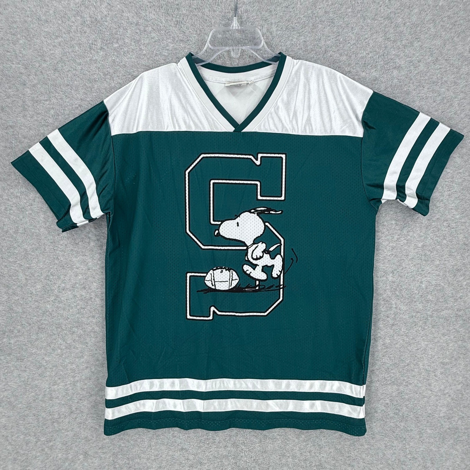 Peanuts Snoopy Jersey Mens Large Blue Shirt Football Mesh Distressed V-Neck gallery