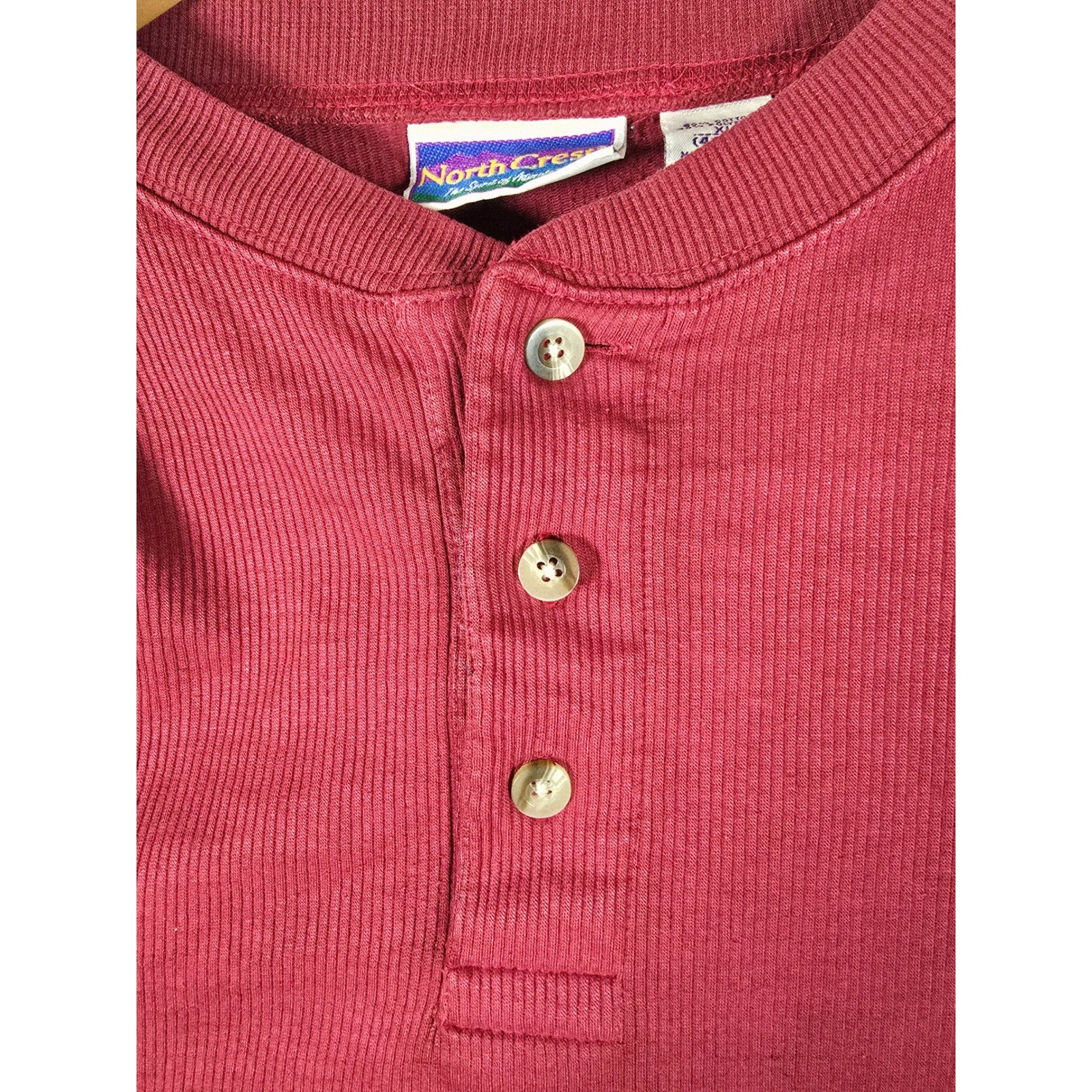 VTG North Crest Mens XL Henley Shirt Colorblock Ribbed Navy Burgundy Long Sleeve gallery