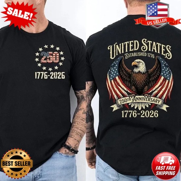 250 Years American Flag Bald Eagle 250th Anniversary USA T-Shirt (S-5XL)