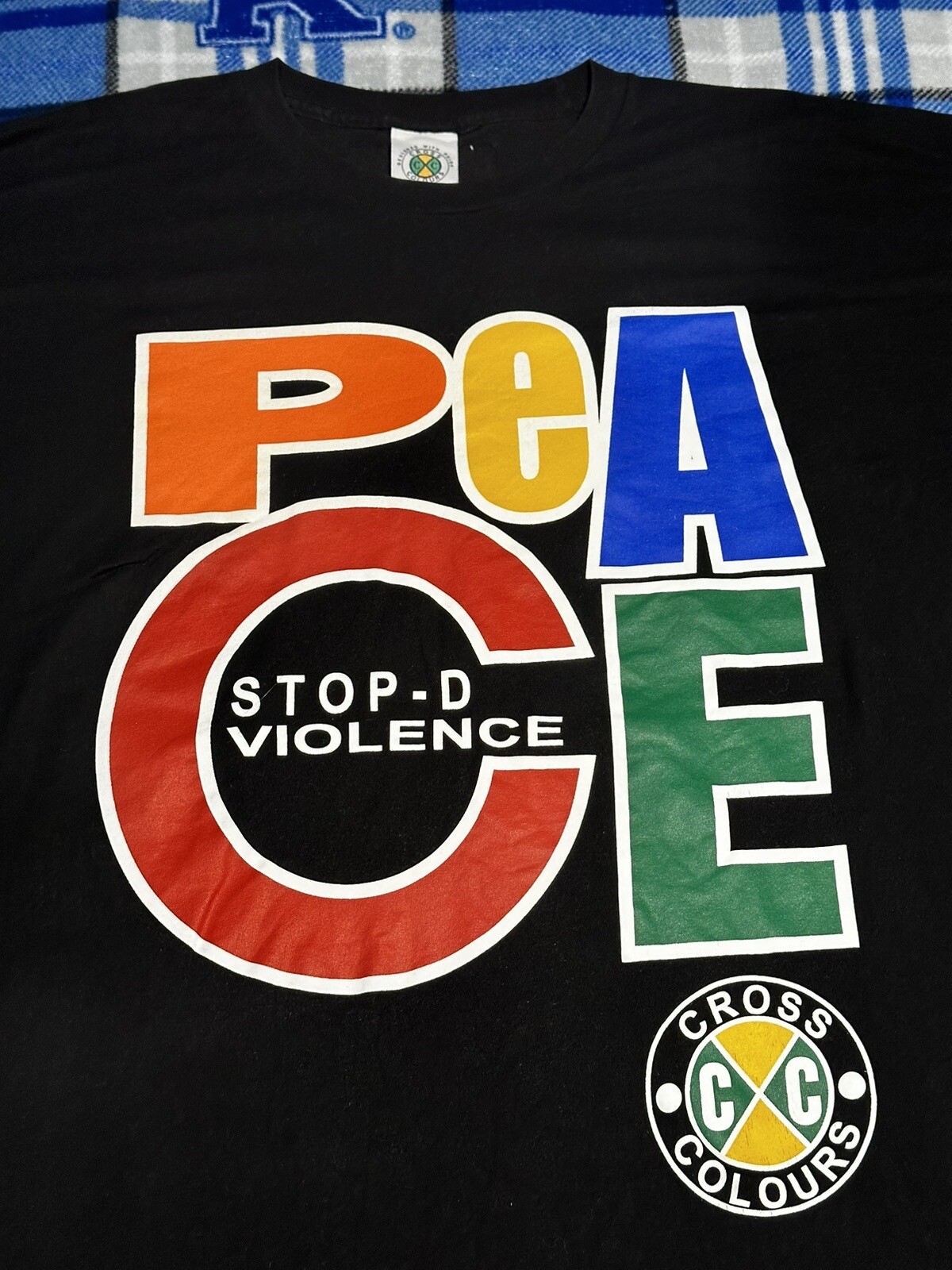 VtG 90s Cross Colours PEACE Stop-D the Violence Hip Hop Nation Men's 2XL Rap Tee gallery