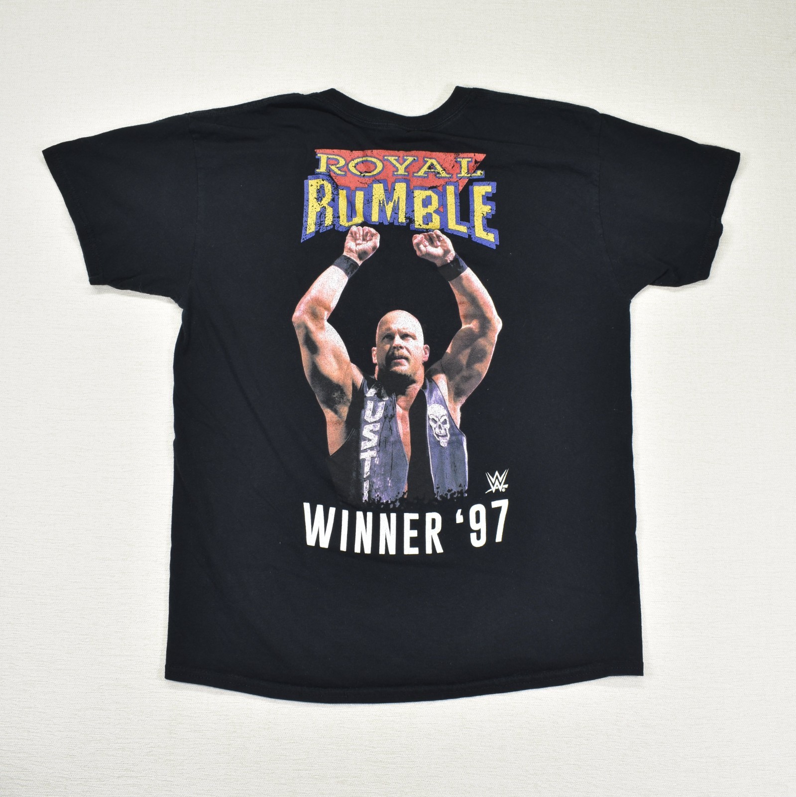 Stone Cold Steve Austin Shirt Large Black WWE Royal Rumble Winner 97 Graphic gallery