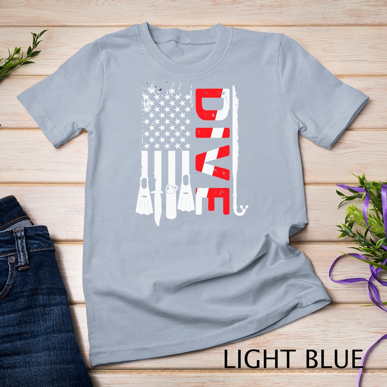 Vintage Scuba Diving Gear American Scuba Diver Down Flag Unisex T-shirt gallery