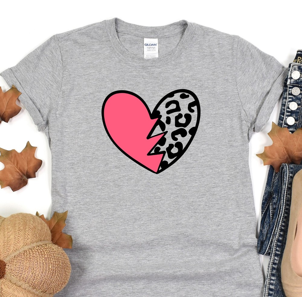 Heart Shirt, Leopard Pattern T-Shirt, Love Tee, Gift for her, Valentines Day Tee
