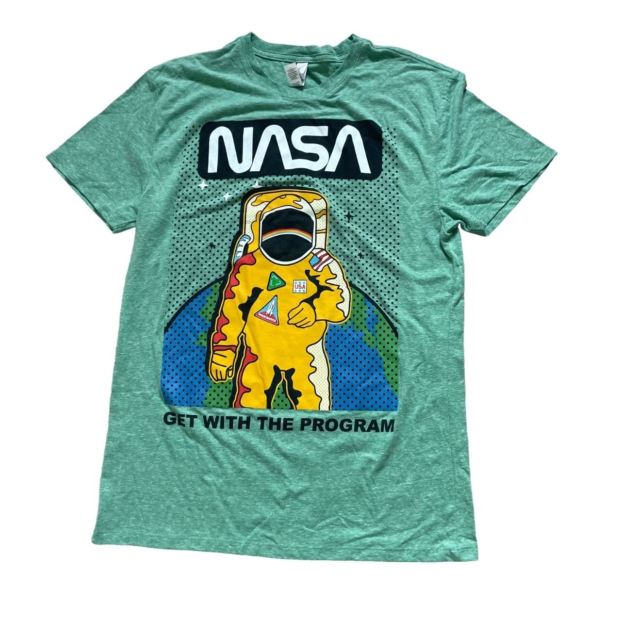 Threadfast Nasa Get with the Program Space T-Shirt Men's Medium Green Astronaut gallery