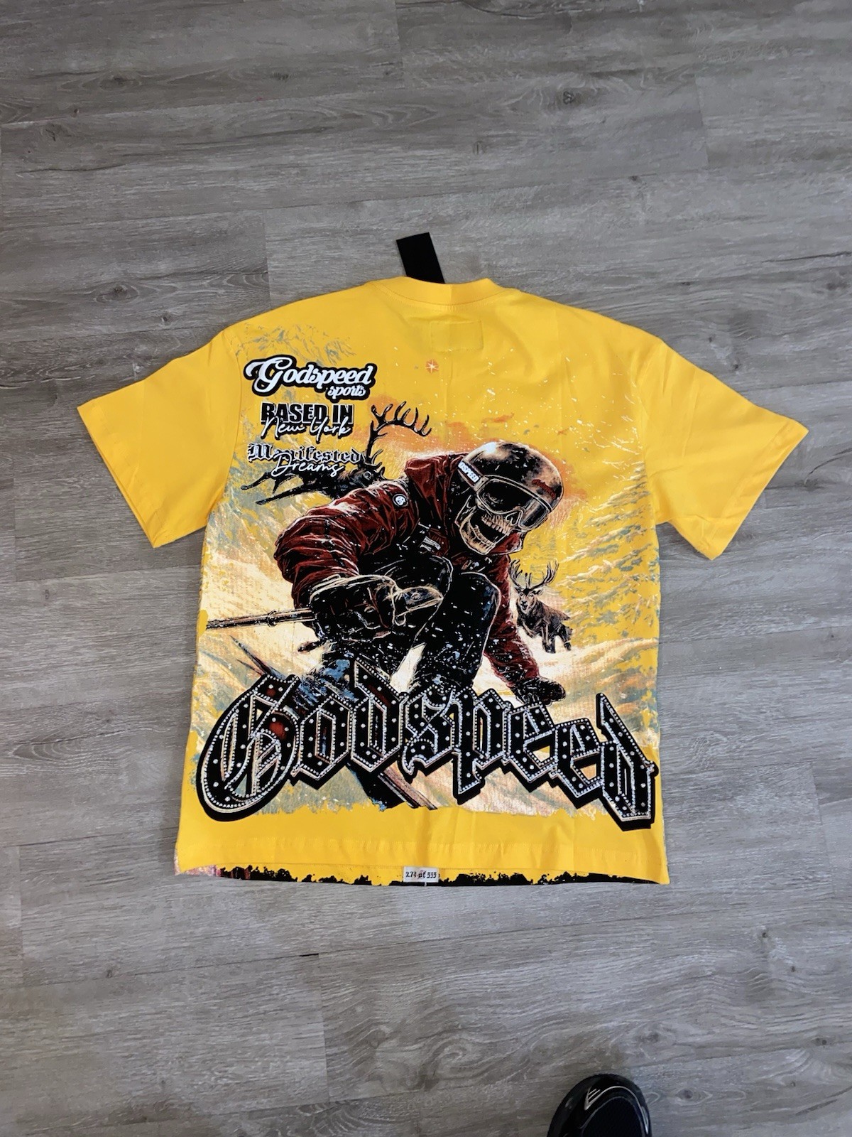 Godspeed Men's Yellow Crew Neck Short Sleeve Logo Graphic Print T-Shirt gallery