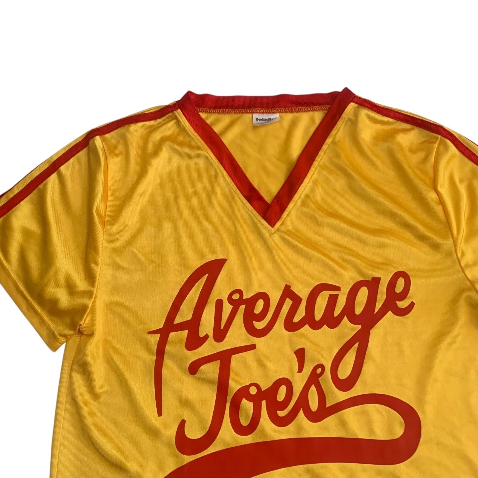 Average Joes Men's Size M Dodgeball Yellow V-Neck Costume Satin Shirt Jersey gallery