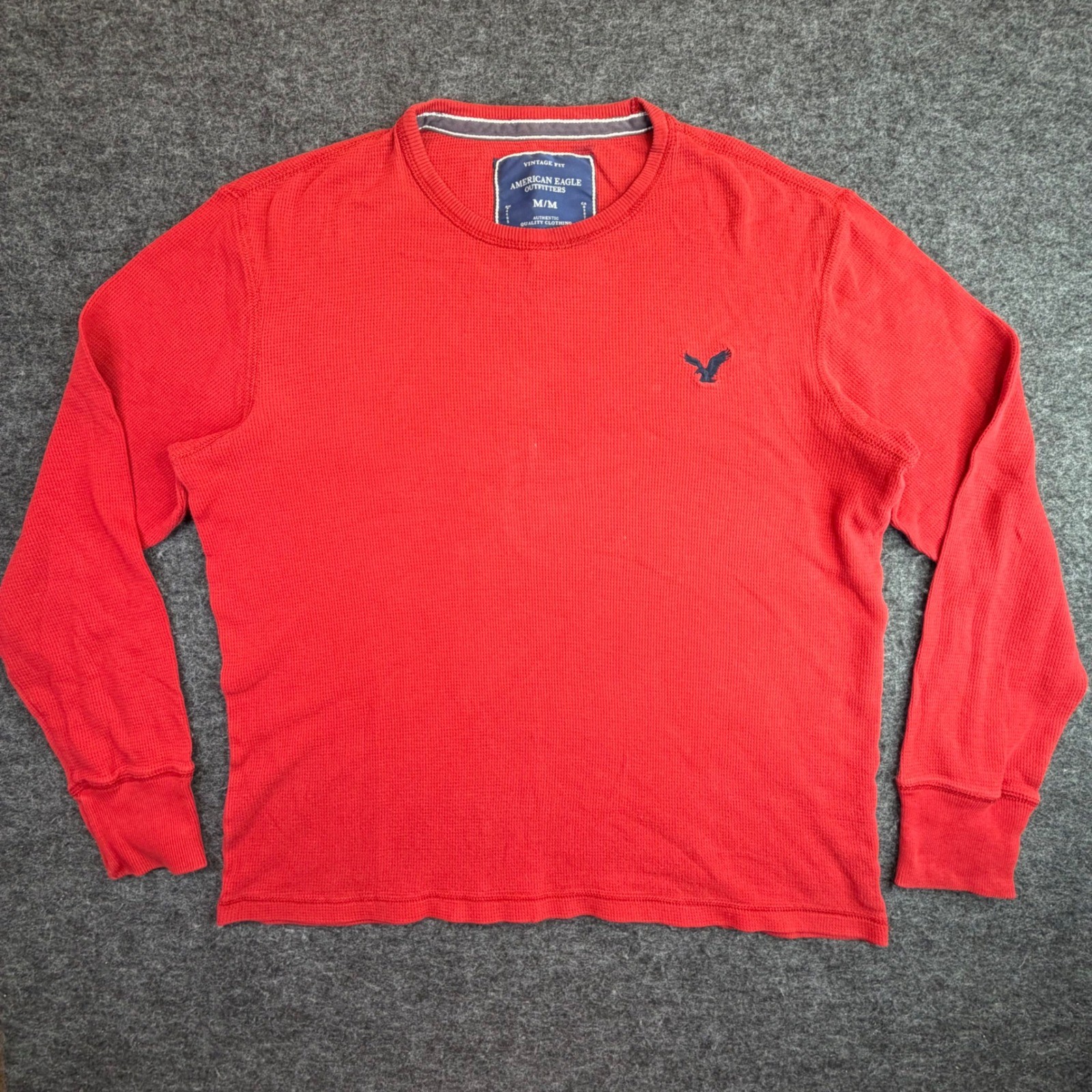 American Eagle Thermal Shirt Mens Medium Red Waffle Knit Long Sleeve Vintage Fit gallery