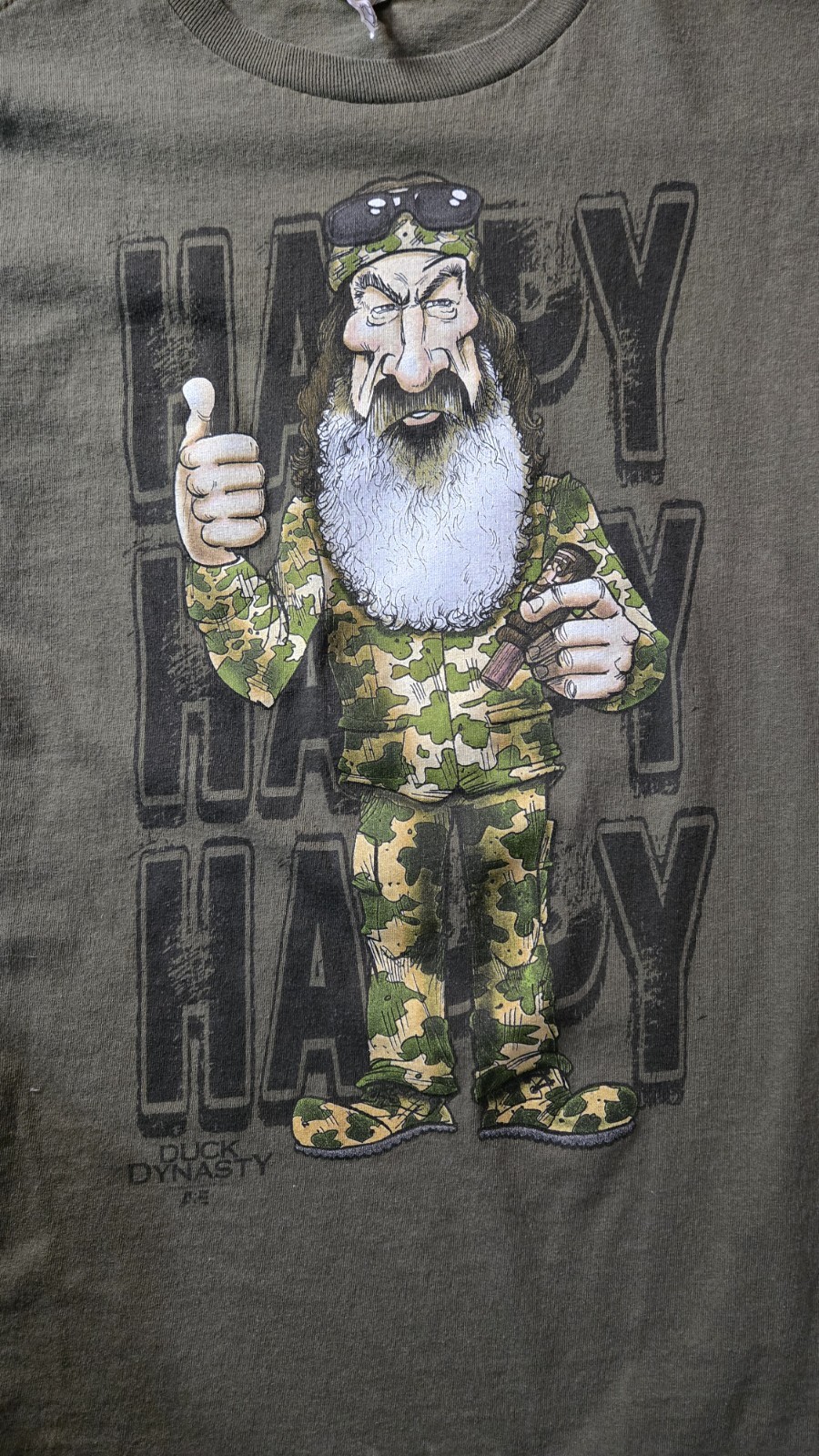 Duck Dynasty Shirt Phil Robertson Men’s Medium Olive Green Happy Happy Happy