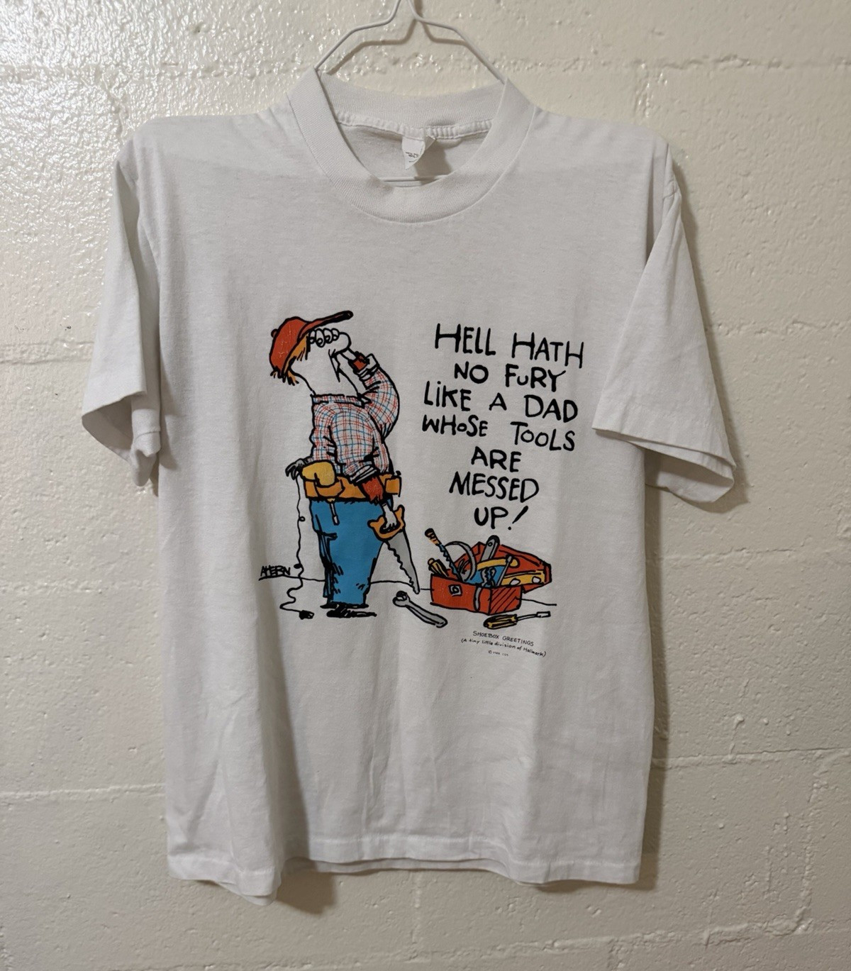 80s Hallmark Shoebox Greetings Dad Funny Graphic White Crew Neck T-Shirt Men’s L