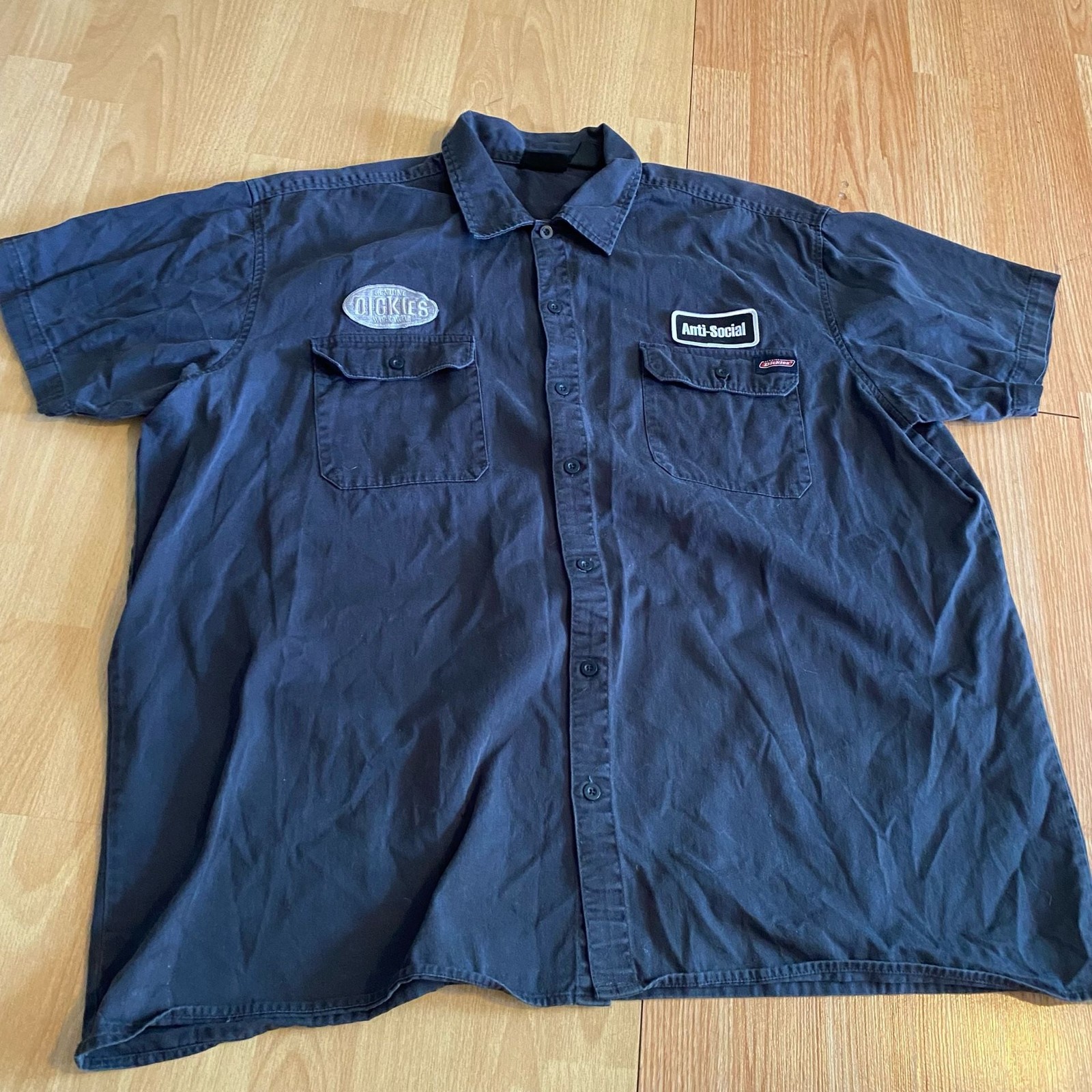 Genuine Dickies Men’s 3XL Black Short Sleeve Work Shirt with Custom Anti-Social