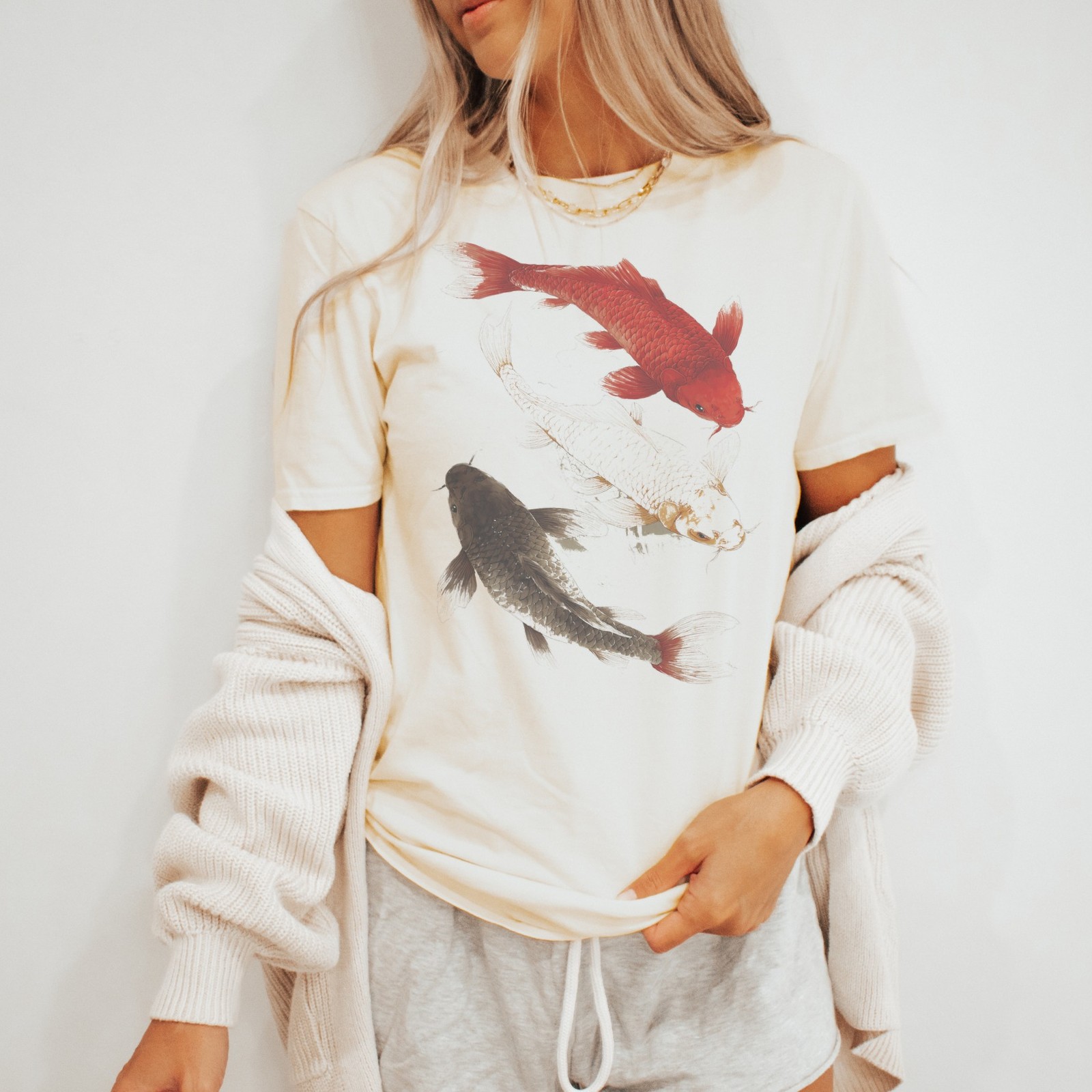 Koi Fish Graphic Tee Natural Shirt Aquatic Art Design gallery