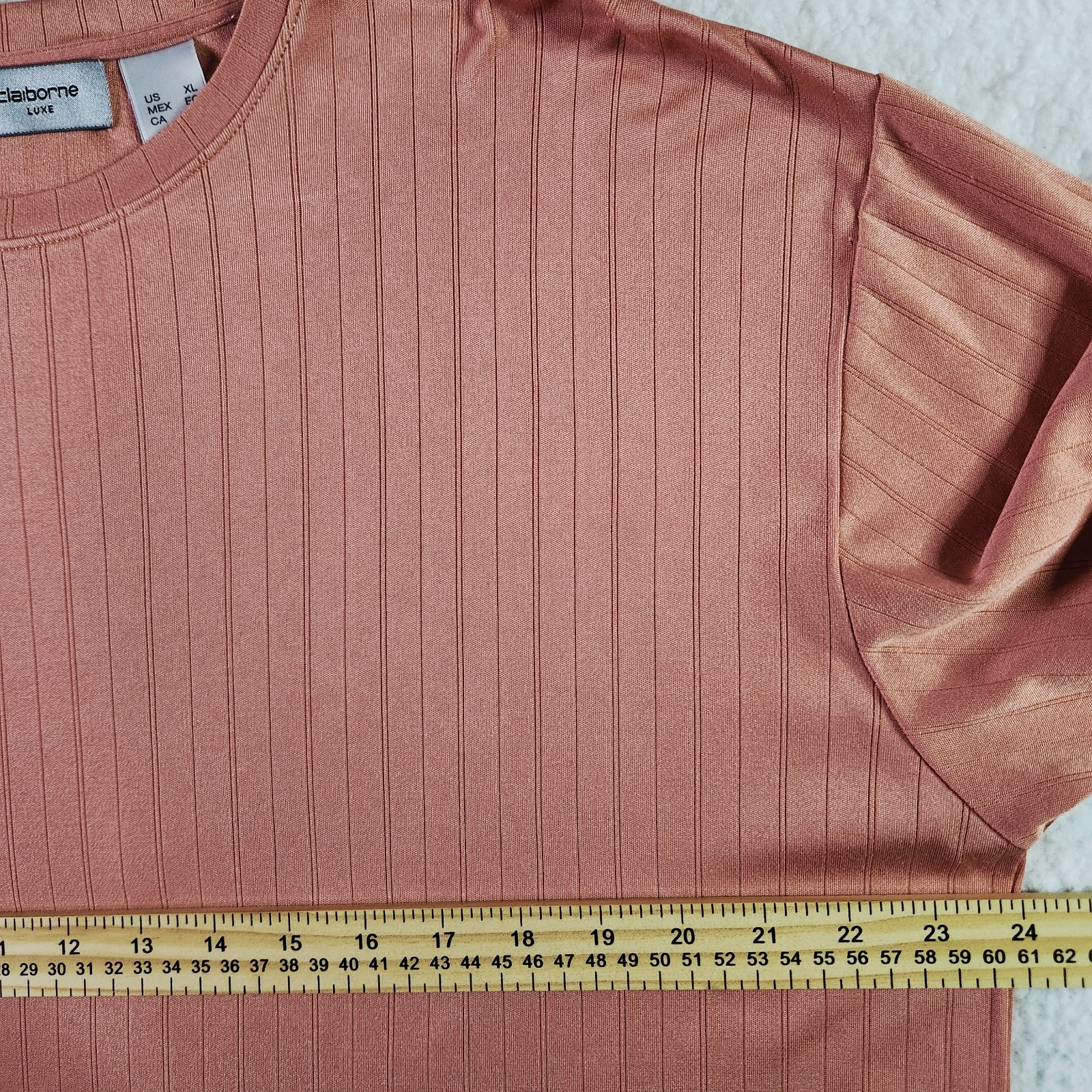 Vintage Y2K Claiborne LUXE Silk Blend Rib Knit T-shirt XL Orange Luxury Crew Tee gallery