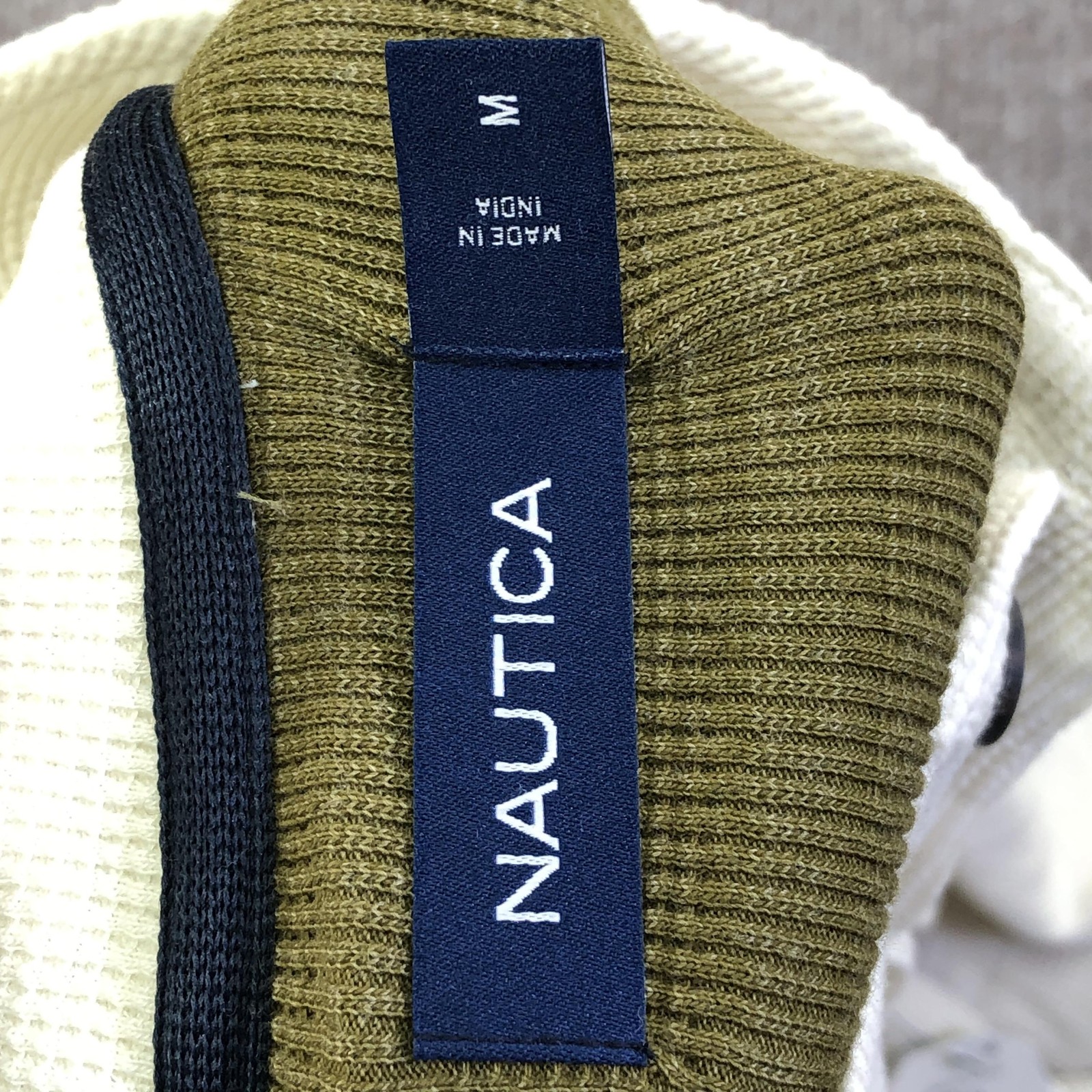 Nautica Shirt Mens Medium White Thermal Mock Neck Henley Long Sleeve Nautical gallery