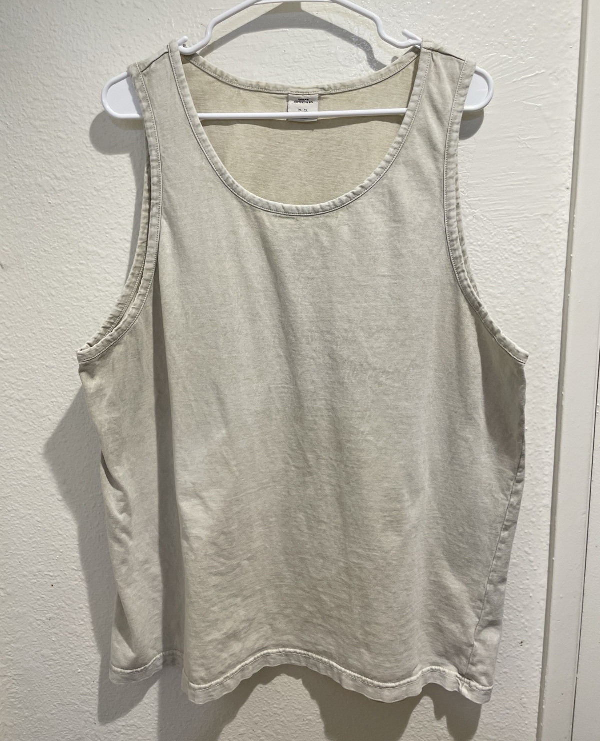 Urban Outfitters Mens XL Tank Top Cream Beige Acid Vintage Wash Cotton Boxy Fit gallery