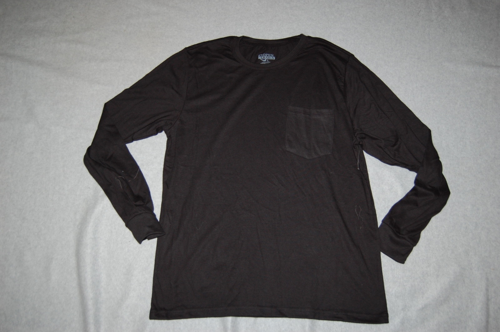 Mens L/S Knit Shirt BLACK Crew Neck CHEST POCKET Ribbed Sleeve Cuff XL 46-48