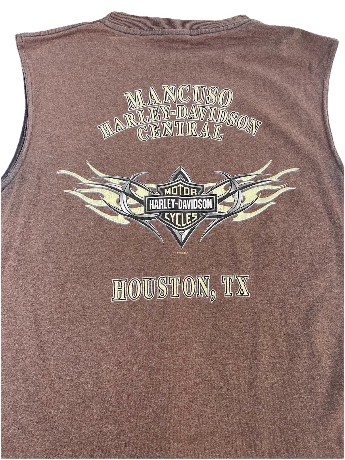 Mens Y2K Harley Davidson Brown Mancuso Central Sleeveless Shirt Size Medium gallery