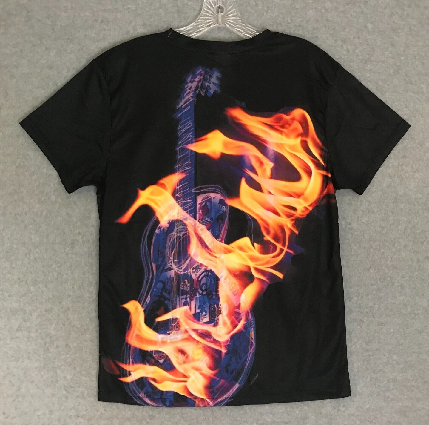 NEW! Guitar on Fire Graphic Shirt Mens Medium All-Over-Print Tee Polyester gallery