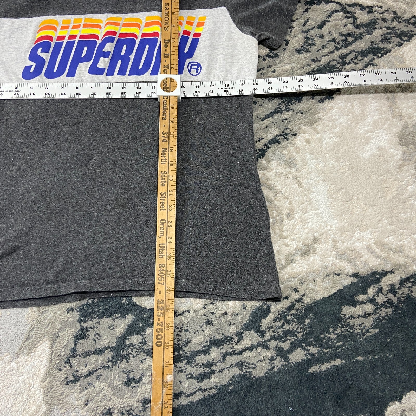 Y2K Superdry Triple Drop Pop Panel T Shirt Sz M Gray Logo Crew Neck Slim Fit gallery