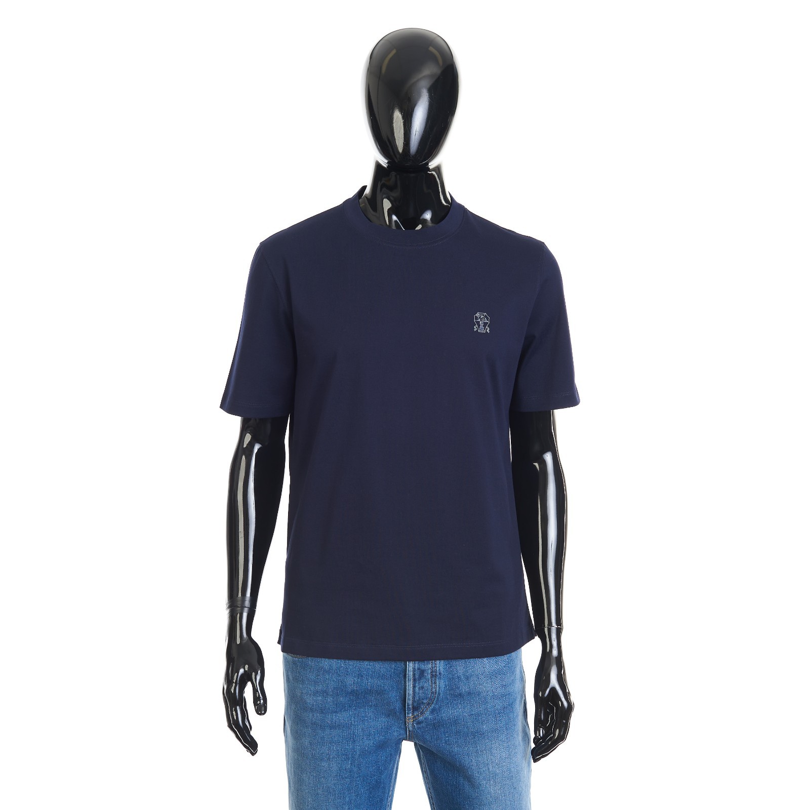 BRUNELLO CUCINELLI 650$ Crewneck Tshirt With Logo Print – Cobalt Cotton Jersey