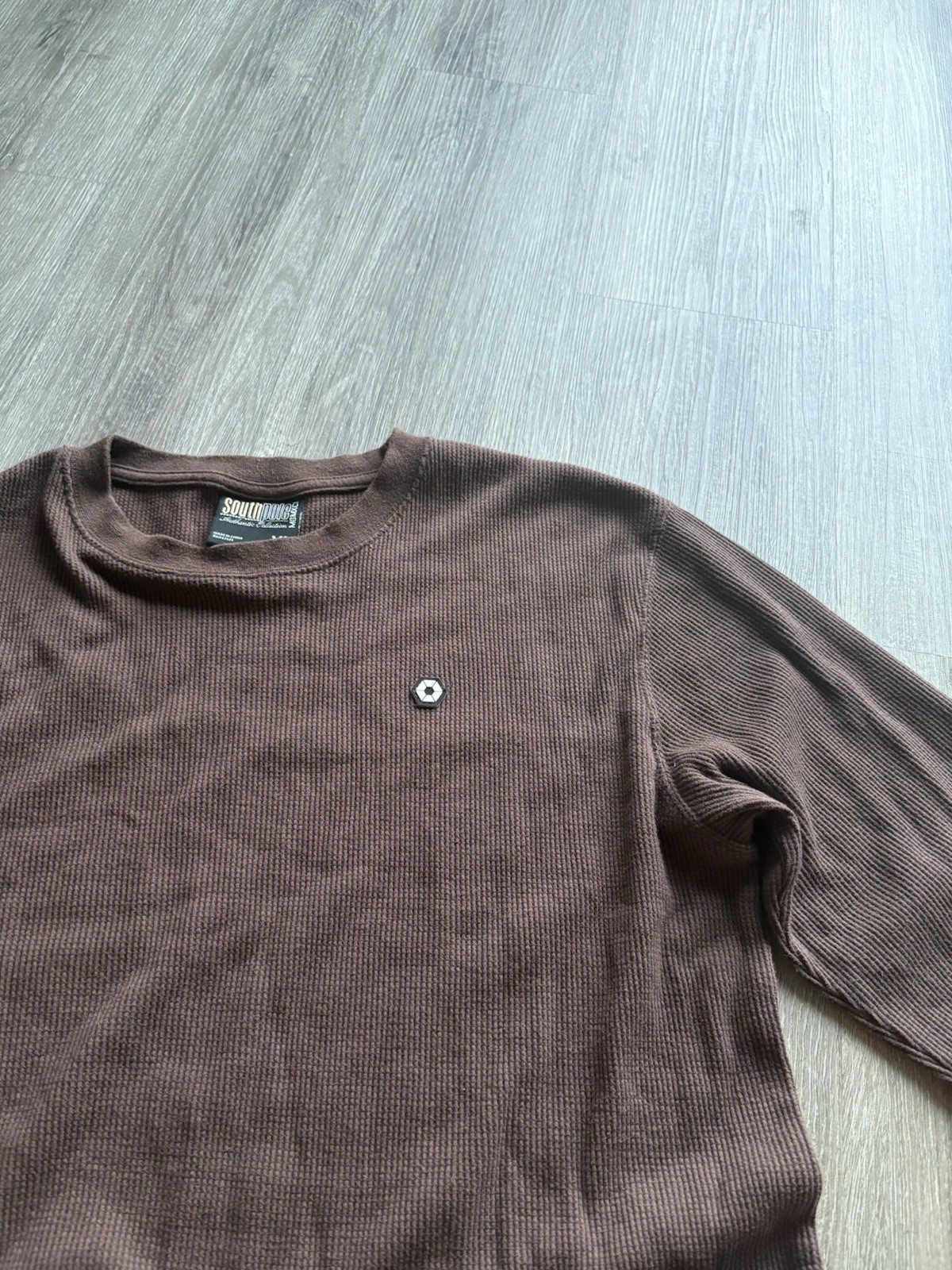 southpole brown waffle knit thermal long sleeve shirt size men’s xl gallery